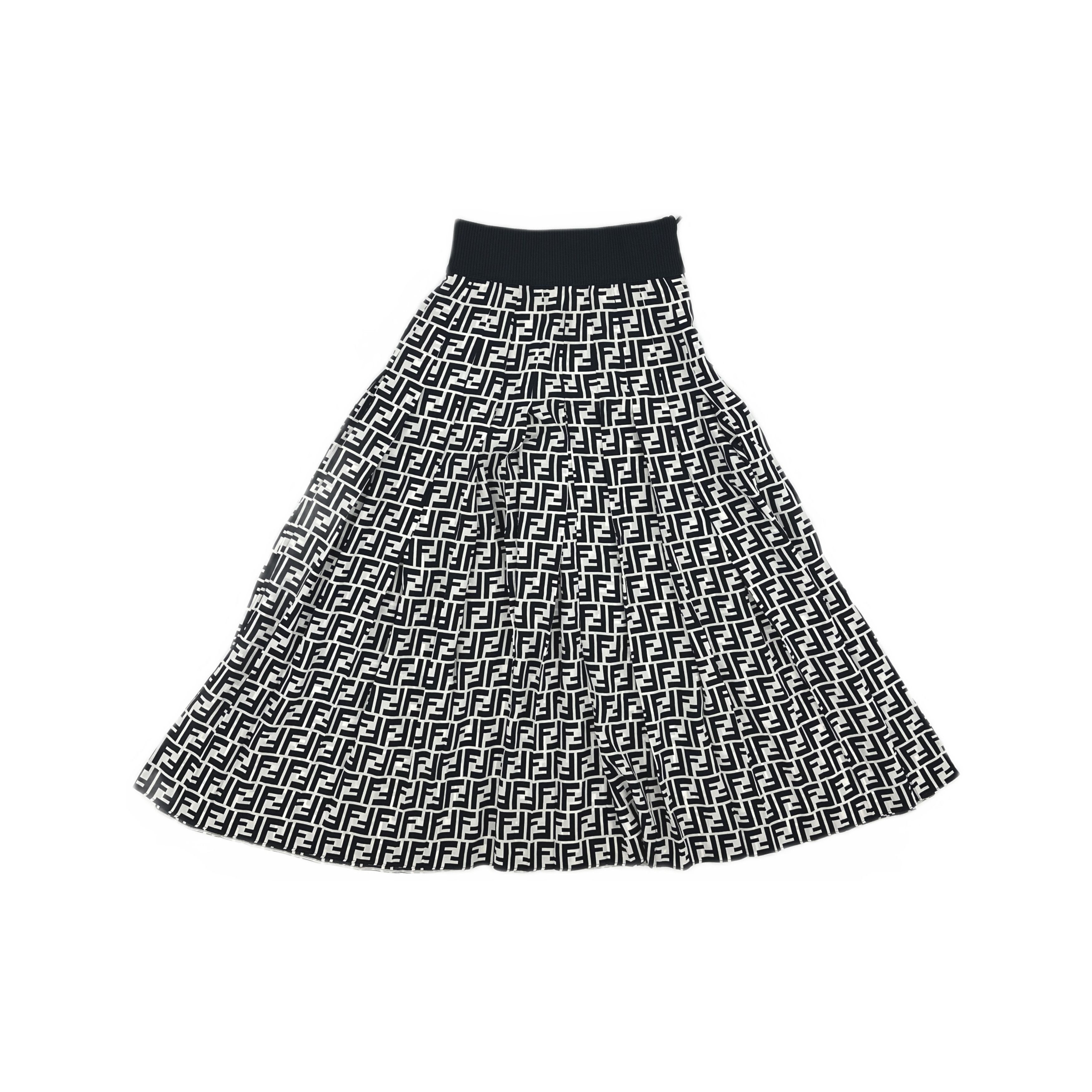 Fendi Fendi FF Logo Print Silk Midi Skirt Size IT 38 Size 26" / US 2 / IT 38 - 1 Thumbnail
