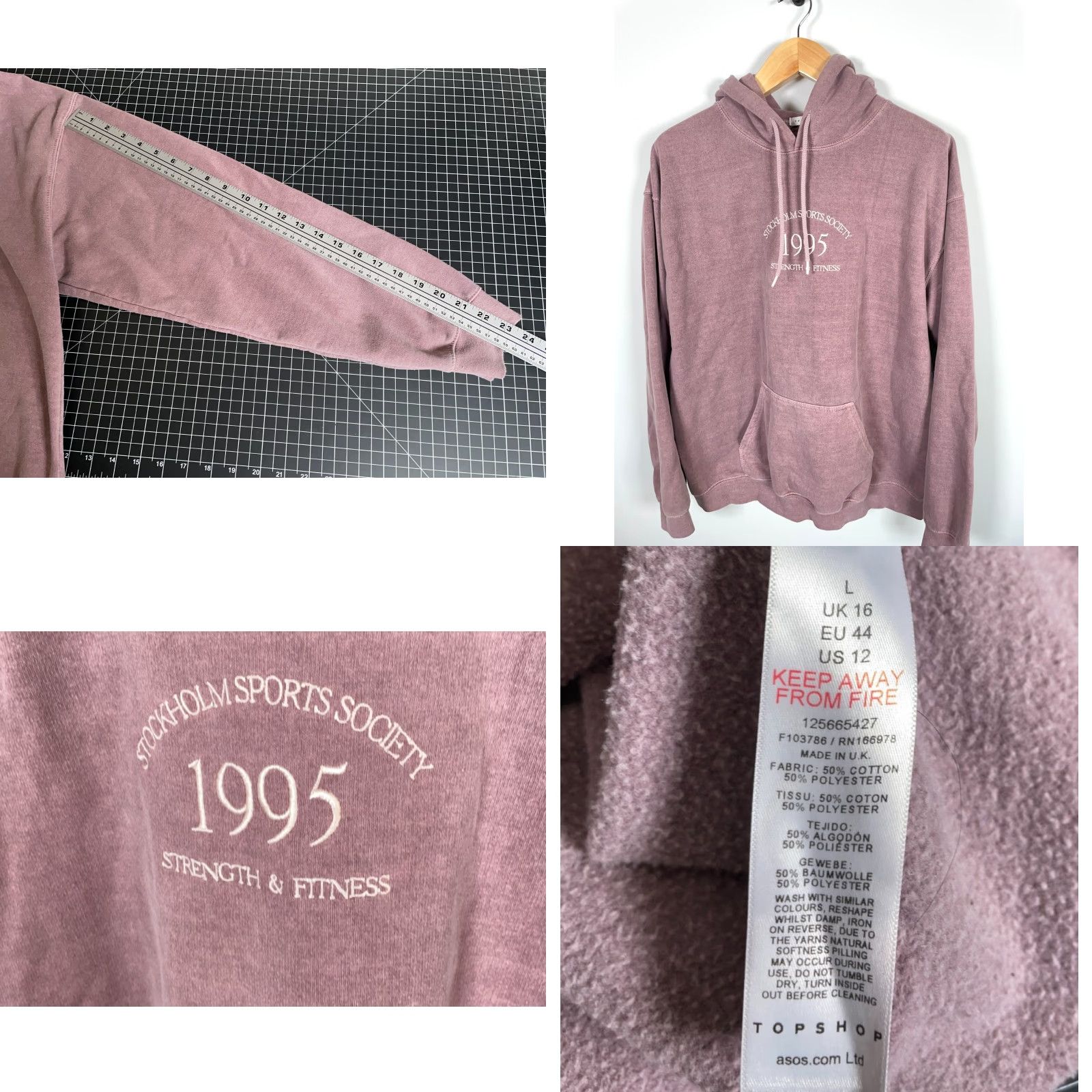 Topshop Topshop Hoodie Women's Large Mauve Stockholm Sports Society Hoodie Retro Womens Size L / US 10 / IT 46 - 8 Thumbnail