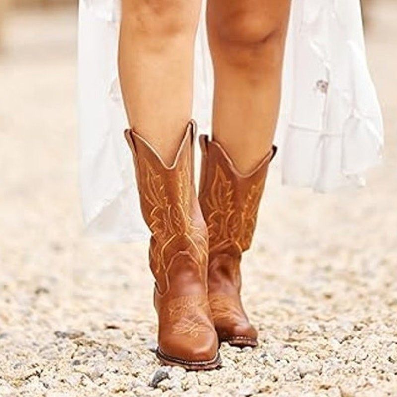 Other IUV Women's 8 Brown Faux Leather Embroidered Cowboy Boots Size US 8 / IT 38 - 4 Thumbnail