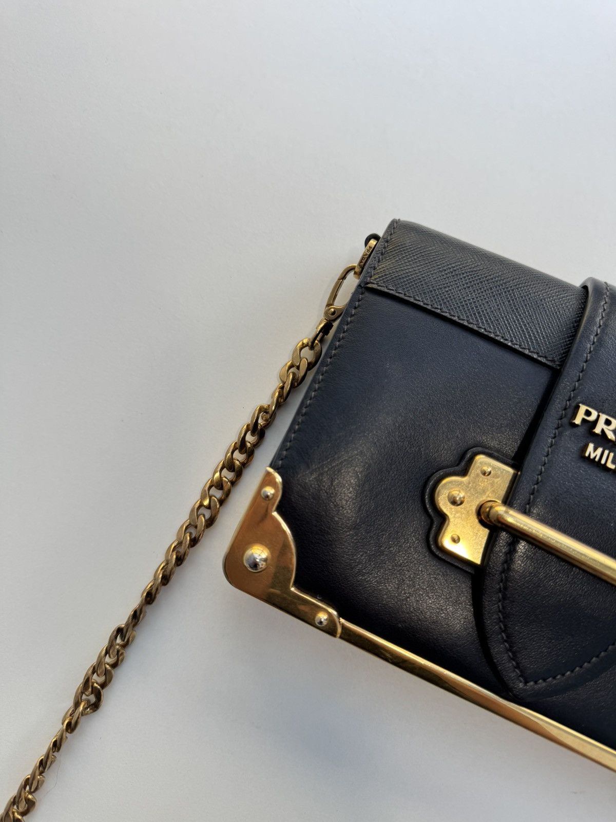 Prada Prada Cahier Leather Shoulder Bag in Black and Gold Size ONE SIZE - 14 Thumbnail
