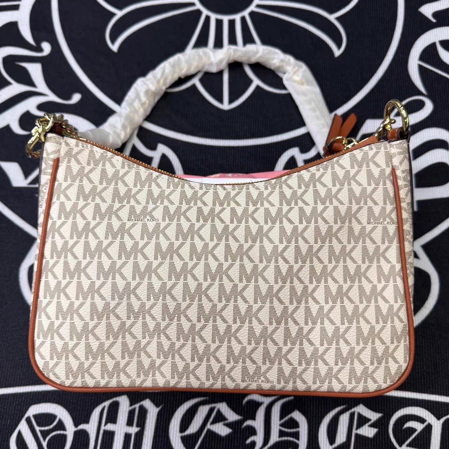 Michael Kors MK White & Brown All-Over Print Shoulder Bag Q10 Size ONE SIZE - 4 Thumbnail