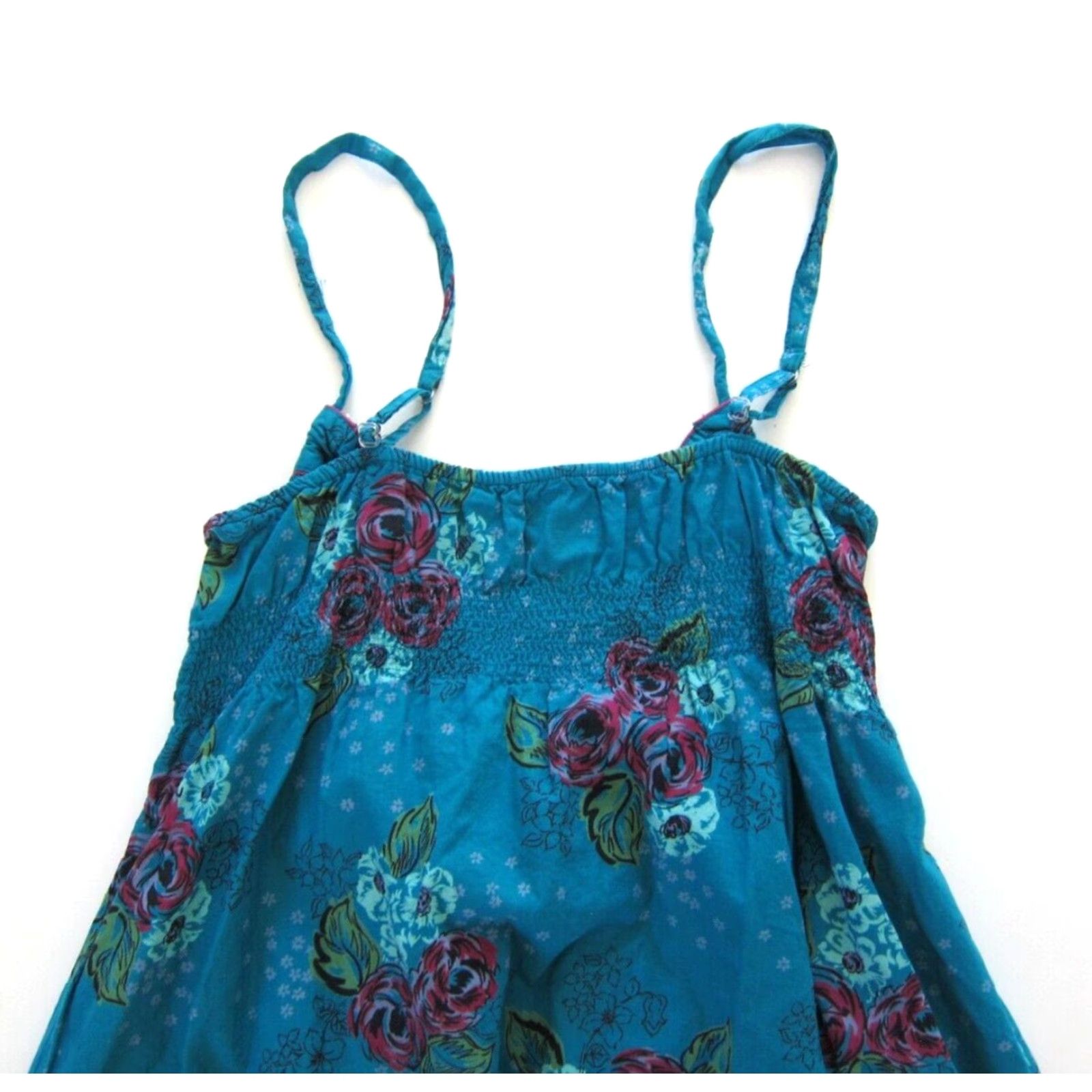 Vintage Susina 100% Cotton Floral V-Neck Tank Dress Blue Medium Women Slip Sun Dress Pattern: Floral Size M / US 6-8 / IT 42-44 - 5 Thumbnail