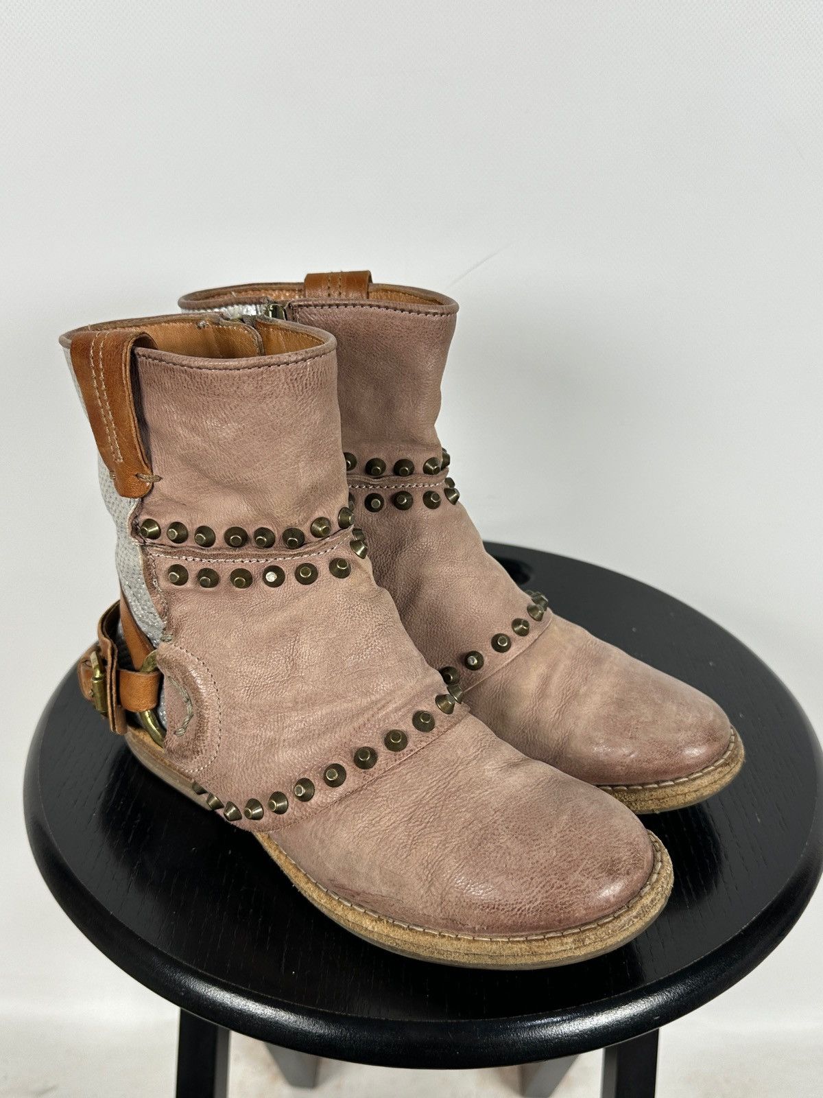 A.S.98 A.S.98. Leather Biker Ankle Studded Buckle Strap Boots Size US 6 / IT 36 - 2 Thumbnail