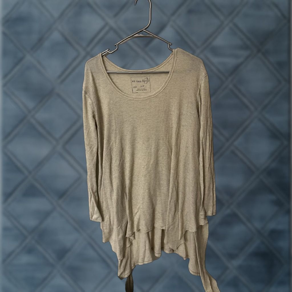 Free People We The Free Top Small Beige Coralline Thermal Waffle Knit Oversized Boho Beach Size S / US 4 / IT 40 - 1 Thumbnail