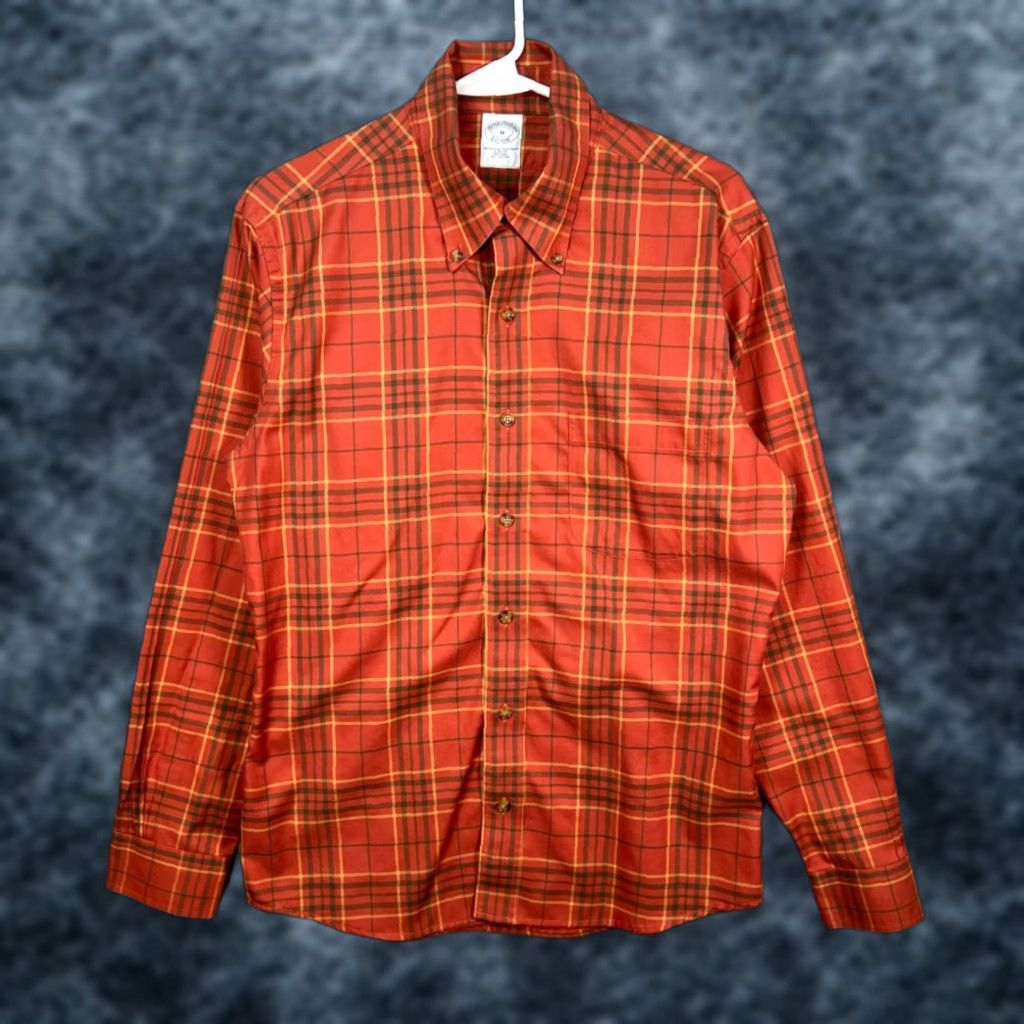 Brooks Brothers Brooks Brothers Mens Medium Slim Fit Non-Iron Plaid Button-Down Shirt Orange Red Size US M / EU 48-50 / 2 - 1 Thumbnail