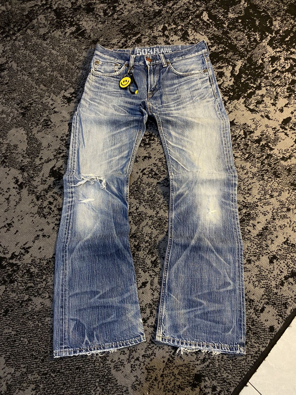 Edwin 503 Flare Edwin Blue Trip Distressed Jeans 🔥 Size US 30 / EU 46 - 1 Thumbnail