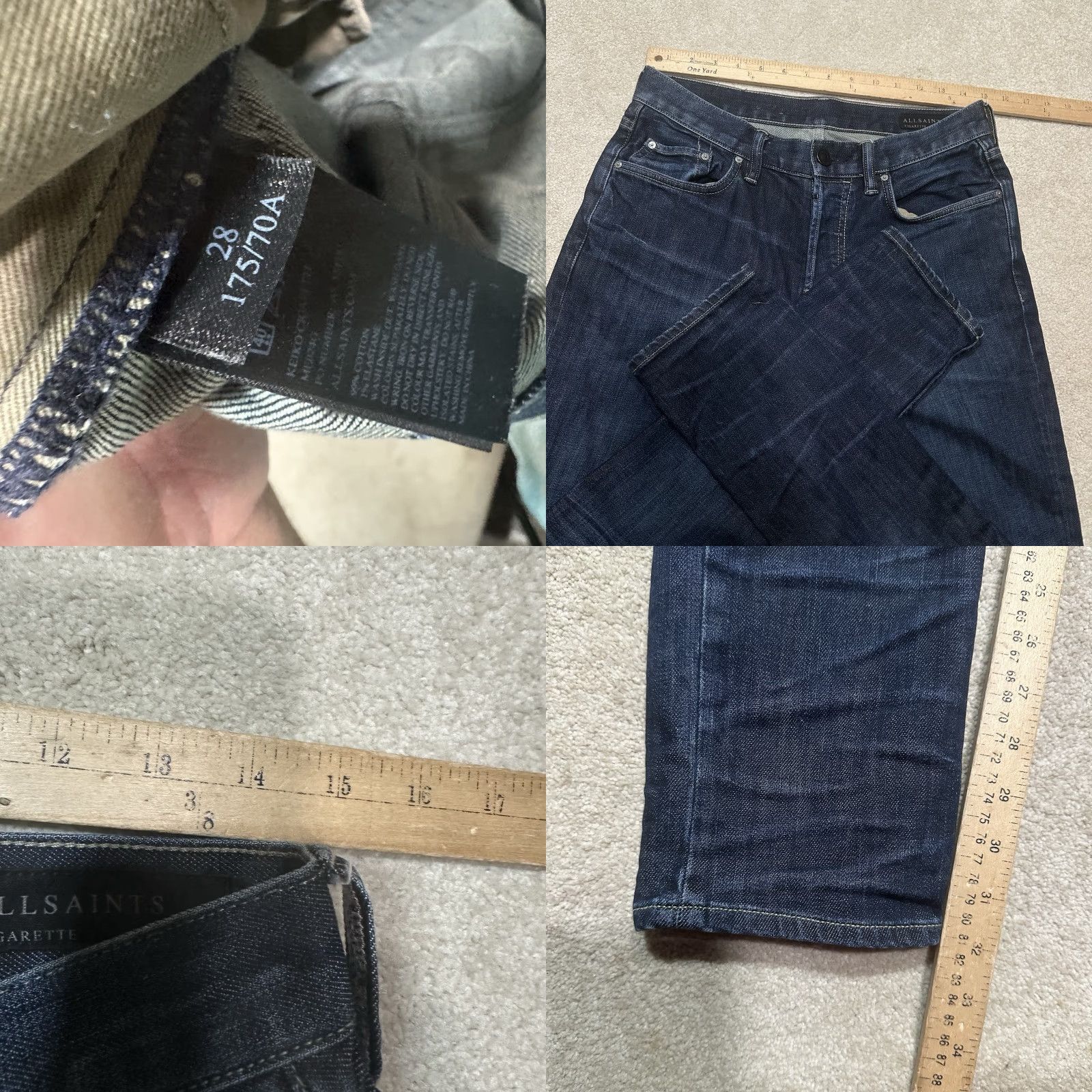 Allsaints VINTAGE All Saints Cigarette Jeans Mens Size 28x32 Blue Skinny Button Fly Destressed Size US 28 / EU 44 - 8 Thumbnail