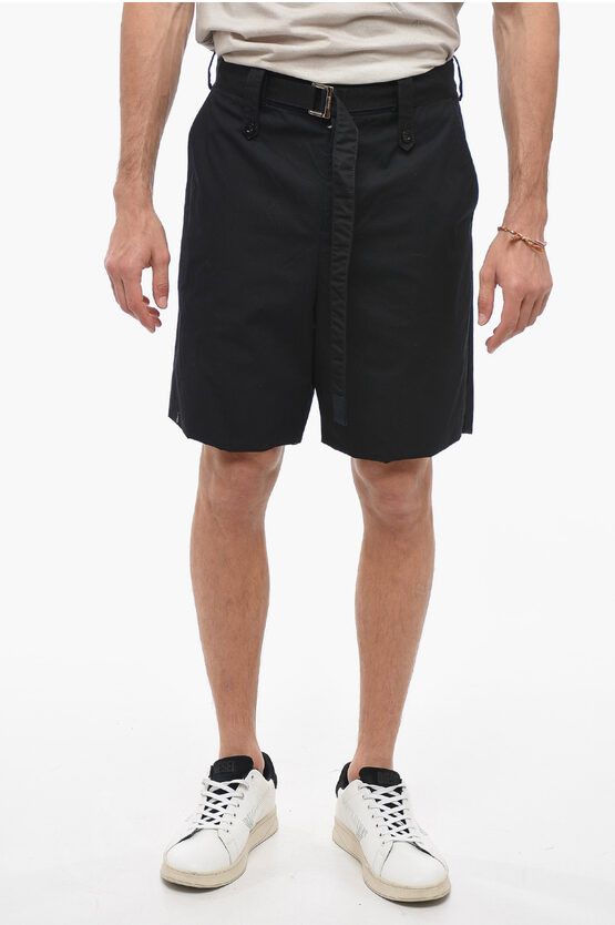 image of Sacai Cotton Lined Shorts With Belt in Black, Men's (Size 31)