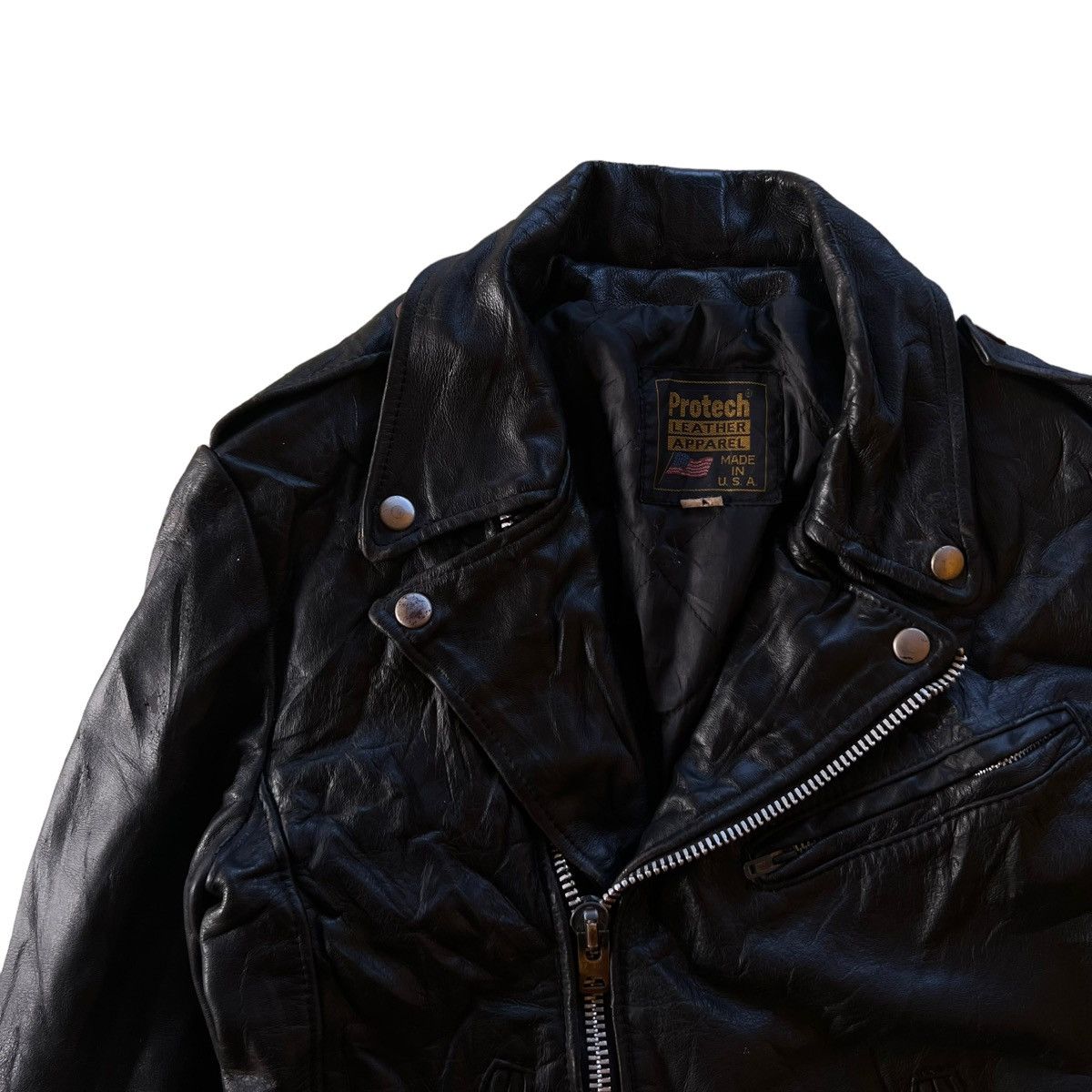 Vintage 🔥VTG LEATHER BIKER JACKET DOUBLE BREAST PROTECH APPAREL Size US M / EU 48-50 / 2 - 4 Thumbnail