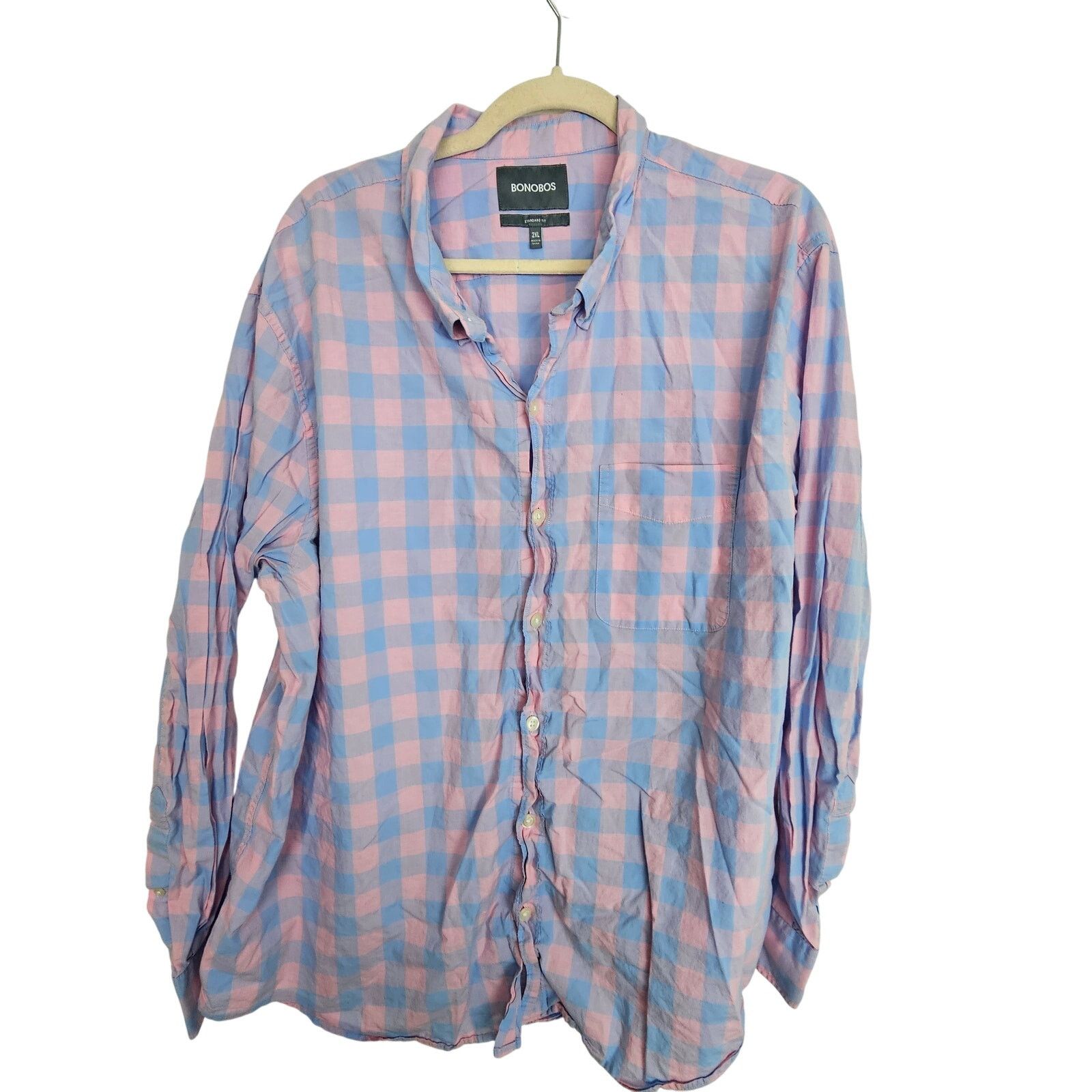 Bonobos Bonobos Dress Shirt Pink Blue Checker Strandard Fit Men 2XL Size US XXL / EU 58 / 5 - 1 Thumbnail