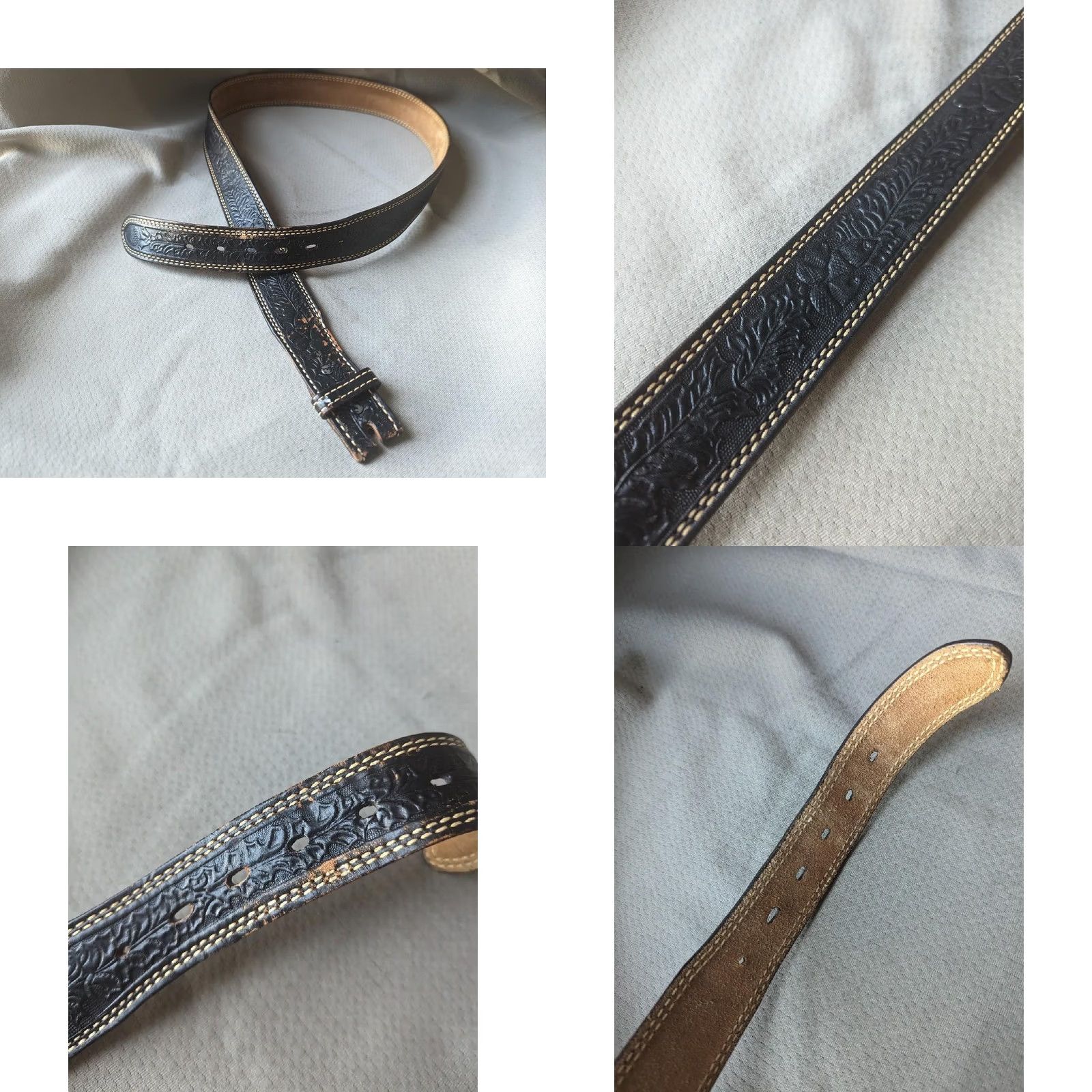 Vintage VINTAGE WESTERN belt Dona Allen leather COWHIDE 42 black Acorns handcrafter Buckle USA Mens Belt Size 42 - 8 Thumbnail