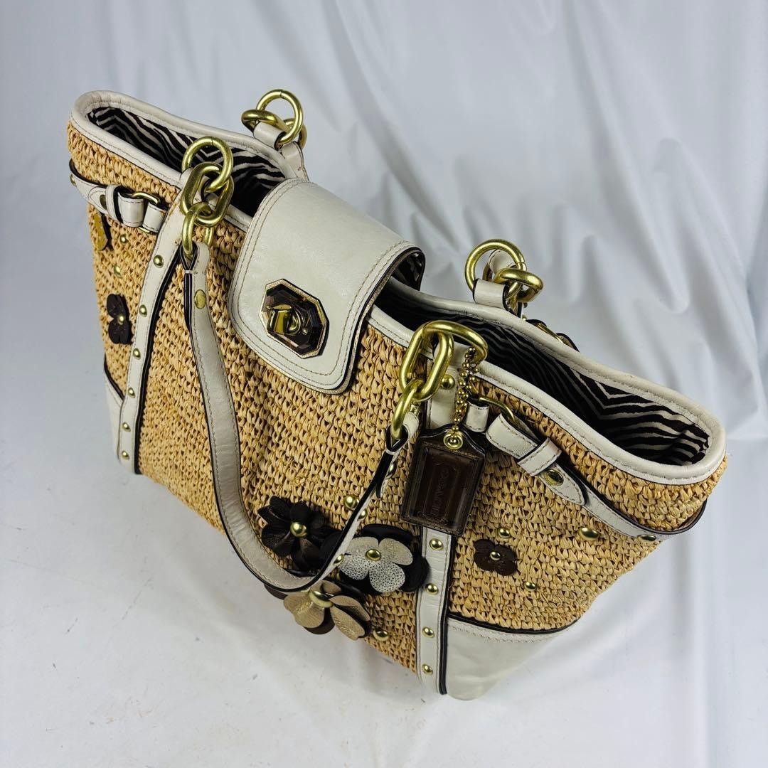 Coach Coach Straw Tea Rose Turnlock Tote Large Bag Size ONE SIZE - 6 Thumbnail