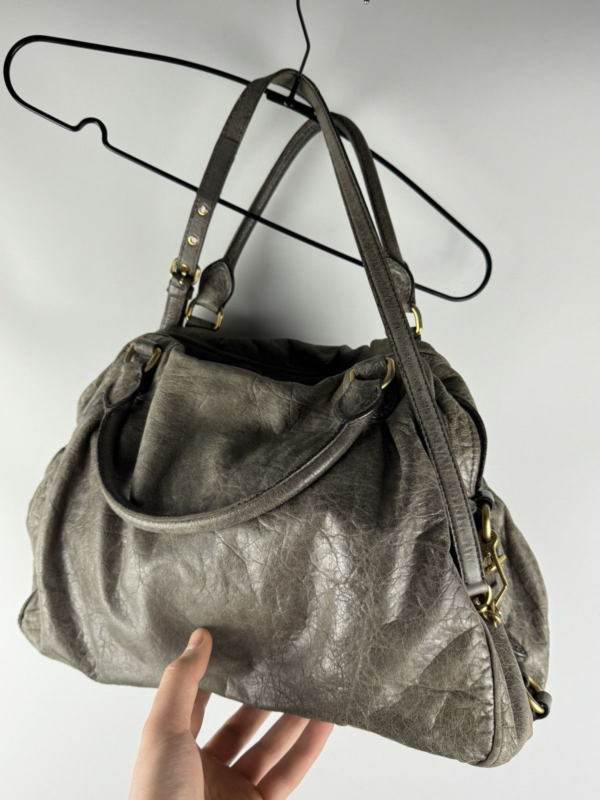 Miu Miu Miu Miu Vitello Two Way Nappa Leather Handbag Bag Grey Size ONE SIZE - 6 Thumbnail