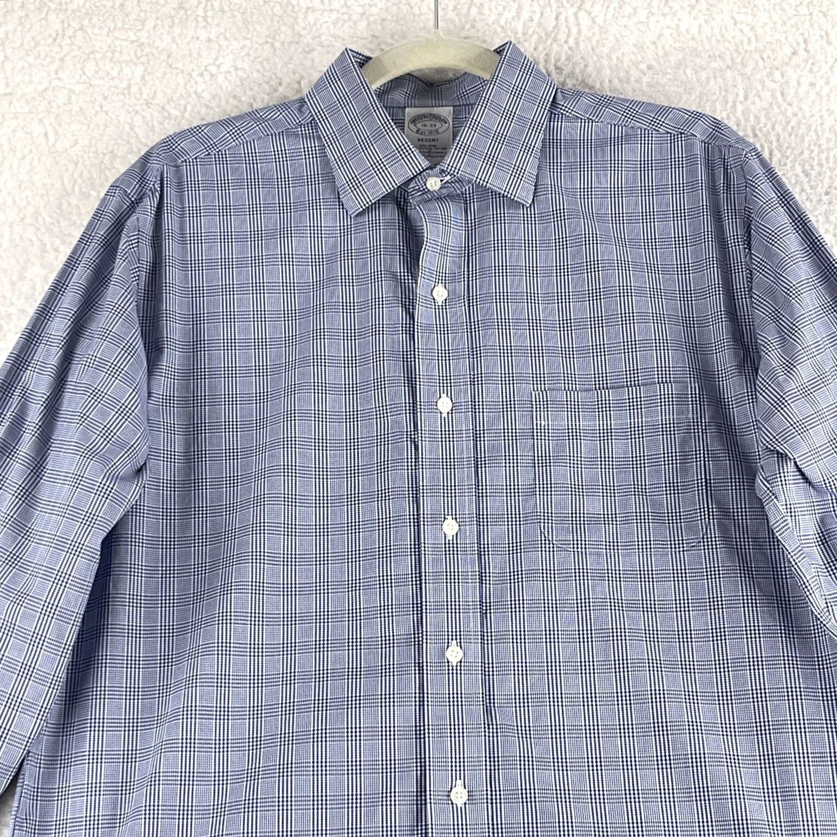 Brooks Brothers Brooks Brothers Regent Button-Up Dress Shirt Mens Medium Blue Houndstooth Cotton Size 40R - 2 Thumbnail