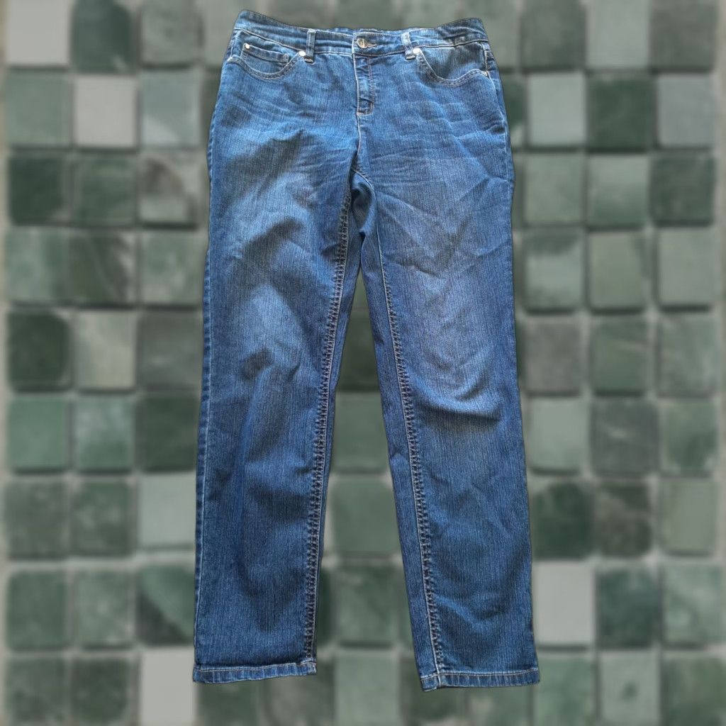 Jones New York Jones New York Blue Petites Women 8P Lexington Ankle High Definition capris Capris Jeans Slim Fit 5-Pocket Denim Casual Womens Size ONE SIZE - 1 Thumbnail