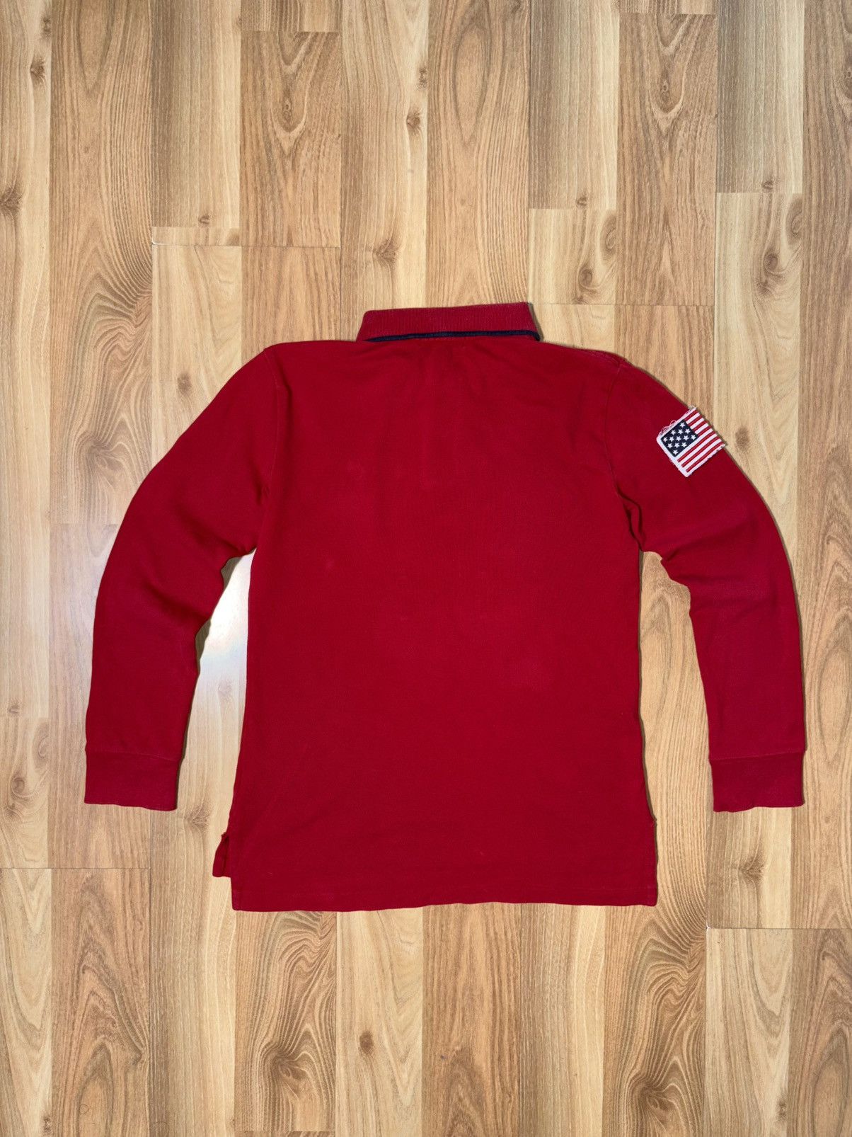Polo Ralph Lauren Polo RL Red Long Sleeve Polo USA Flag Patch kids M (10-12) Size US XXS / EU 40 - 2 Thumbnail