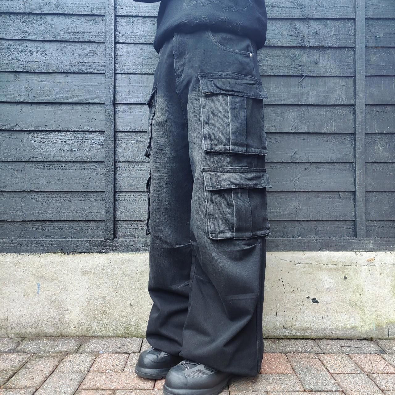 Other Black Faded Wide Leg Quad Cargo Jeans Size US 32 / EU 48 - 3 Thumbnail