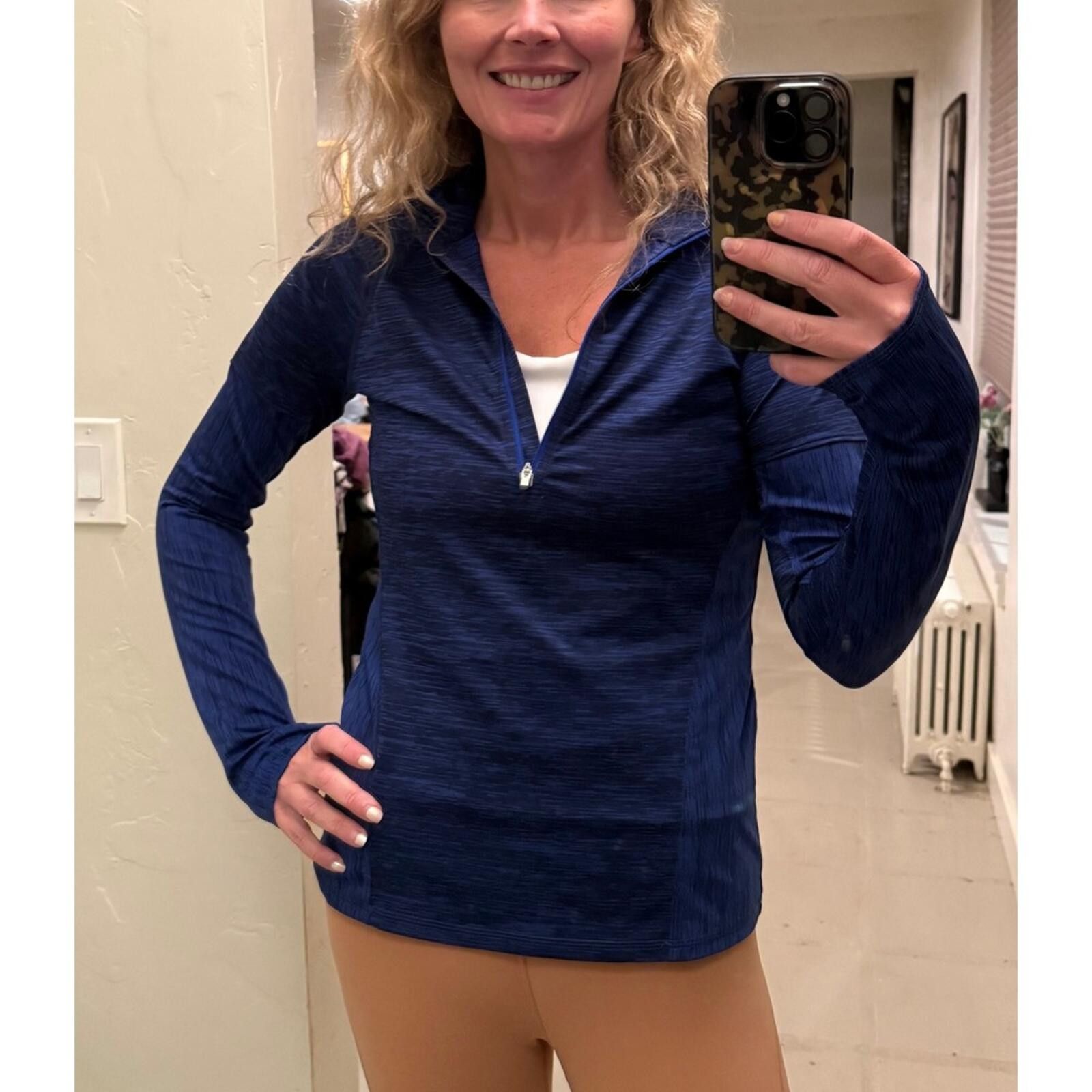 Athleta Athleta Blue Space Dye Quarter Zip Long Sleeve Running Top S Size S / US 4 / IT 40 - 2 Thumbnail