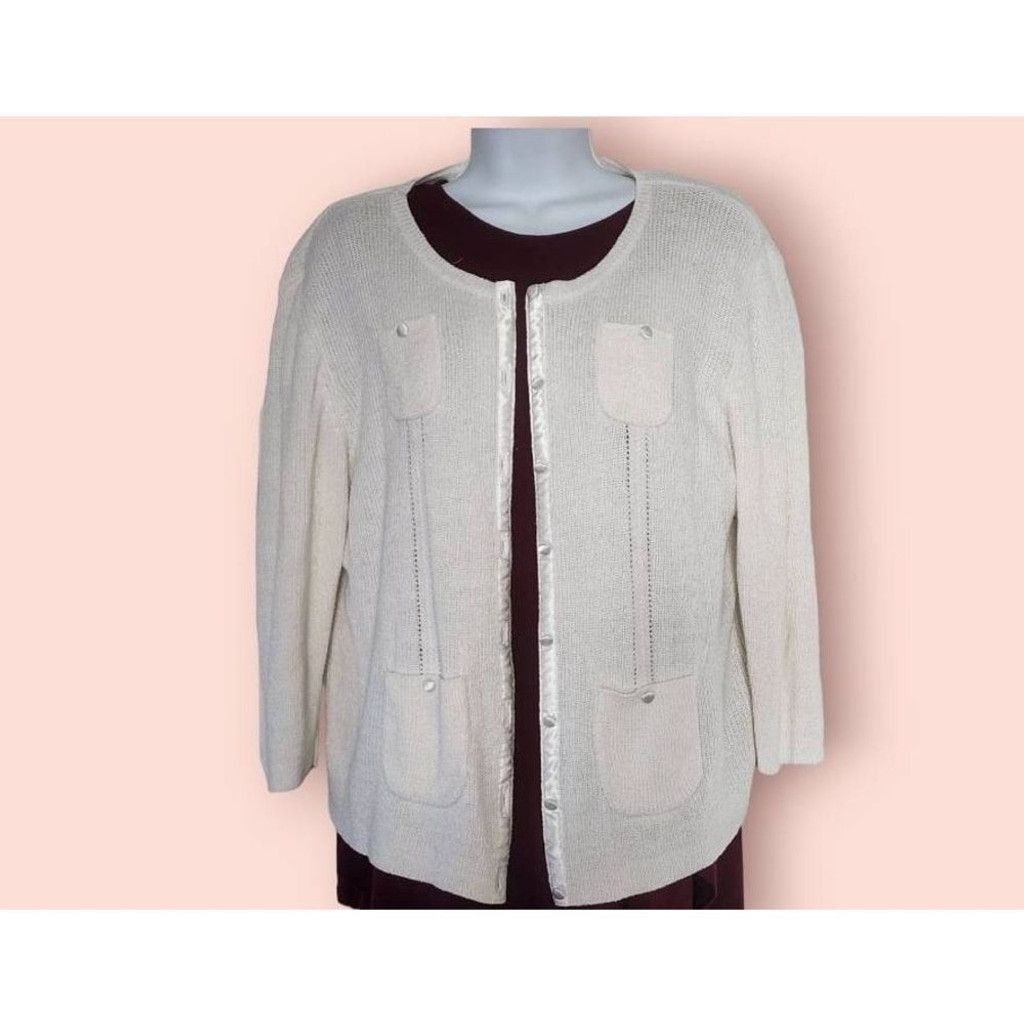 Other Sag Harbor White Fuzzy Cardigan Size XL / US 12-14 / IT 48-50 - 1 Thumbnail