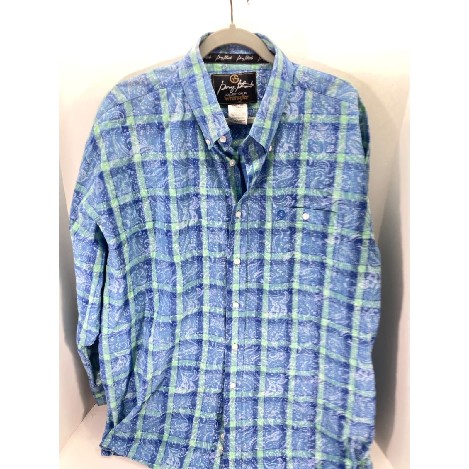 Wrangler Wrangler George Strait Button-Down Shirt Mens 2XL Blue Plaid Paisley Long Sleeve Size US XXL / EU 58 / 5 - 3 Thumbnail