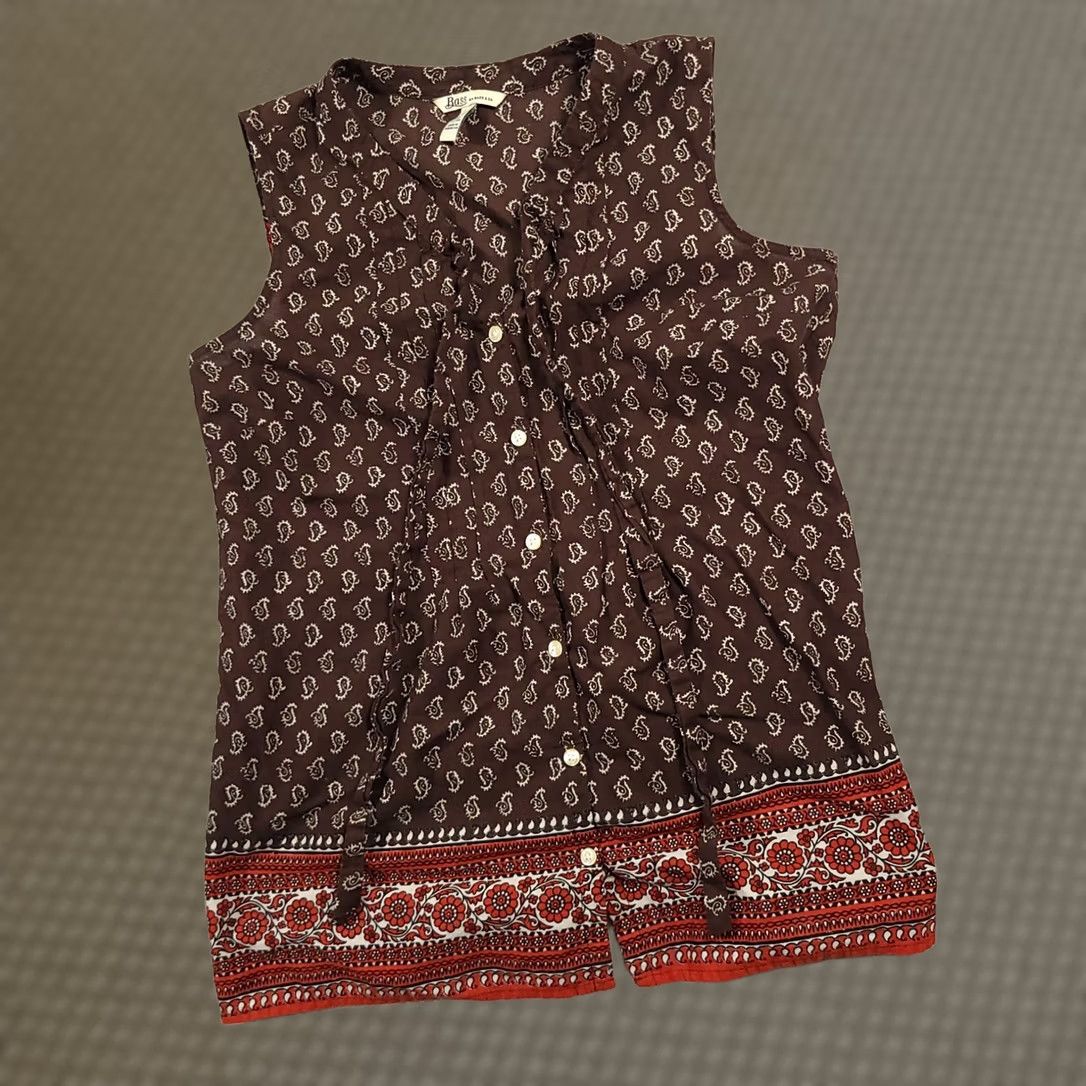 Vintage G. H. Bass & Co. Sleeveless Button-Up Shirt Women's XS Brown Paisley Print Size XS / US 0-2 / IT 36-38 - 1 Thumbnail