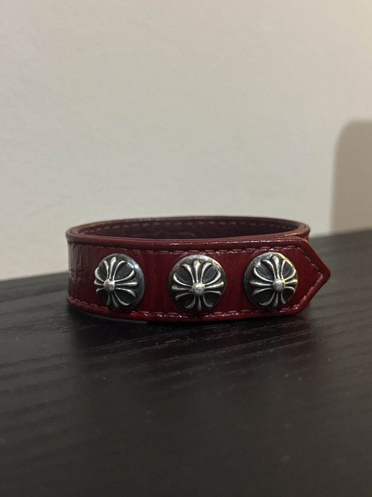 Chrome Hearts Chrome Hearts Leather Snap Bracelet Patent Red Size ONE SIZE - 5 Thumbnail