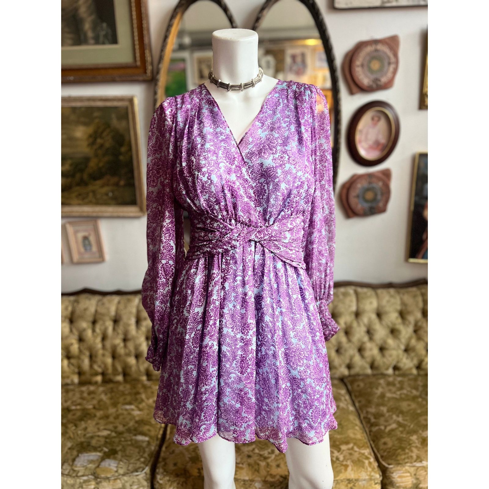Amur AMUR Dress Purple/Blue Silk Chiffon Floral Dress Size 4 Size S / US 4 / IT 40 - 2 Thumbnail