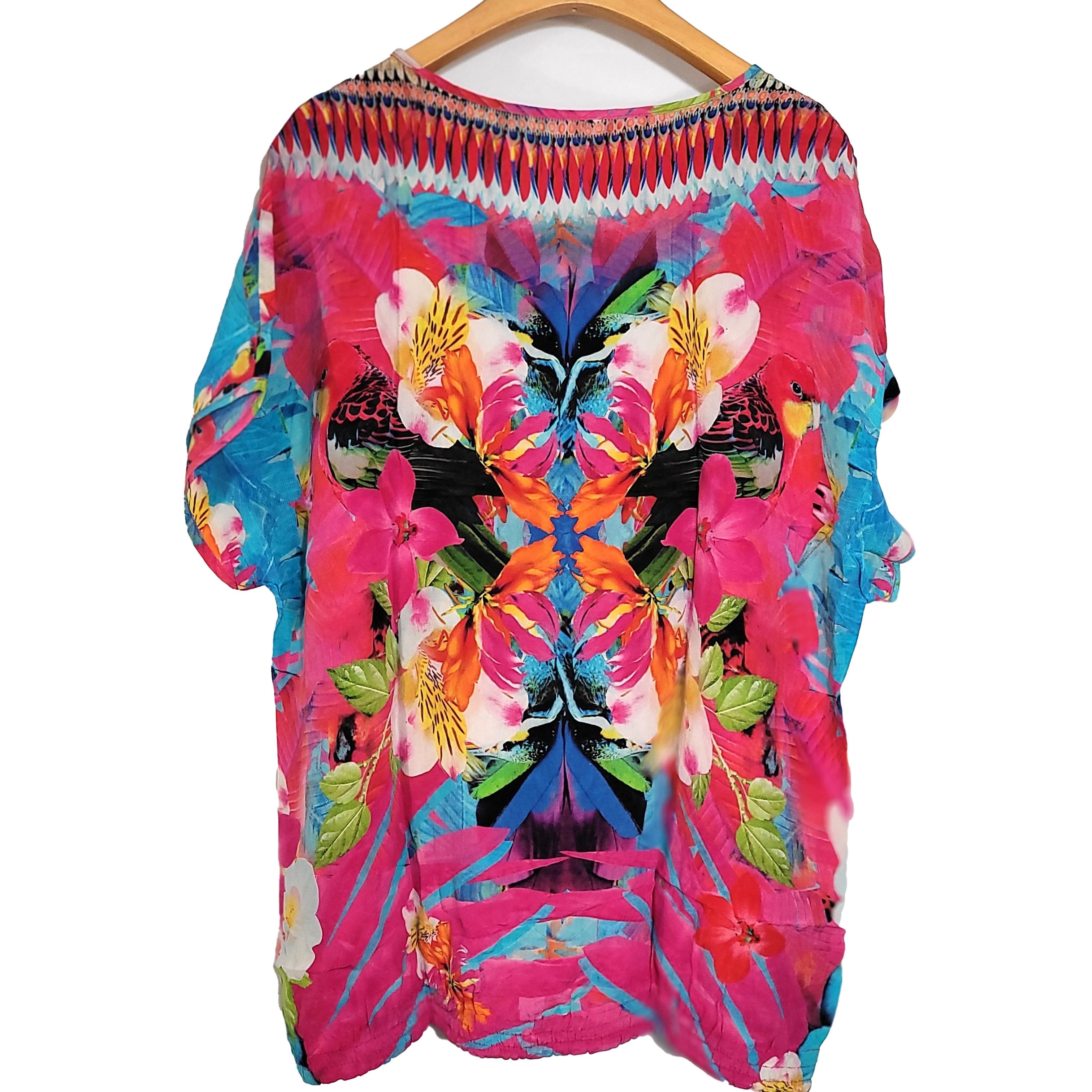 Other Women's 100% Silk Size XXL Short Sleeve Top Shirt SCE244 Size XXL / US 16-18 / IT 52-54 - 2 Thumbnail