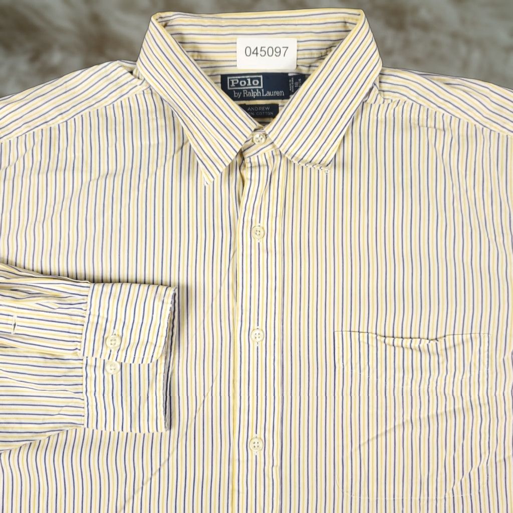 Ralph Lauren VINTAGE Ralph Lauren Dress Shirt Mens 18 Long Sleeve Yellow Striped Business Casual Classic Size 48R - 1 Thumbnail