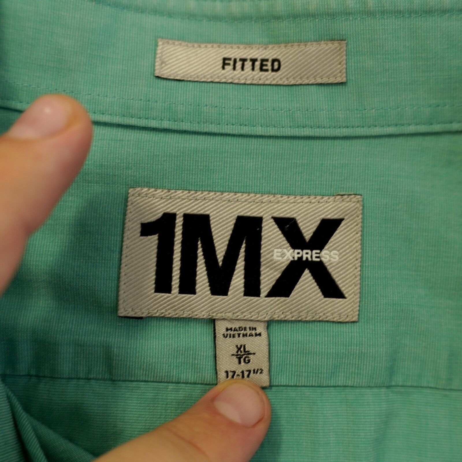 Express Express 1MX Fitted XL 17-17.5 Blue/Green Collared Dress Shir Size US XL / EU 56 / 4 - 10 Thumbnail
