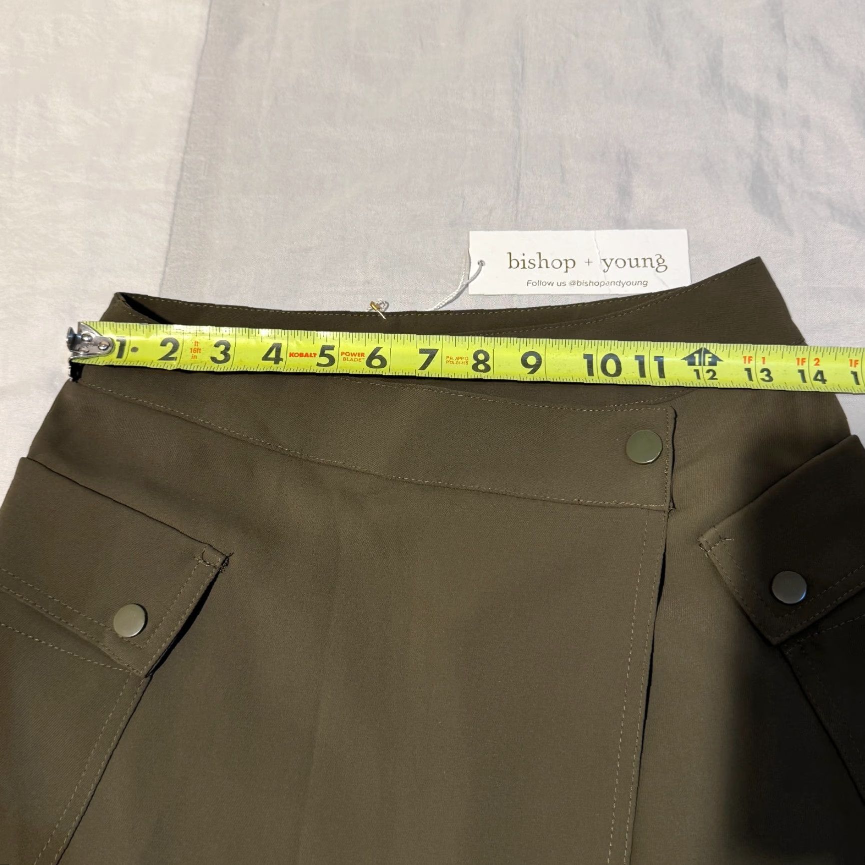 Vintage Bishop + Young Military Skirt Large Army Green Mini Short New with Pockets Denim Polyester Snap Size 36" / US 14 / IT 50 - 3 Thumbnail