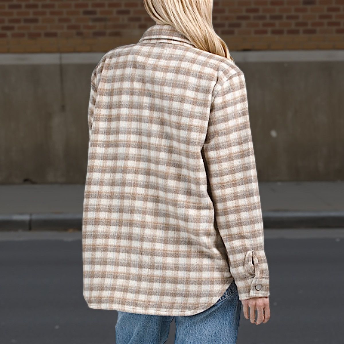 Other Oat NY Women’s Warm Plaid Pattern Tan White Shaket Sz L Size L / US 10 / IT 46 - 2 Thumbnail