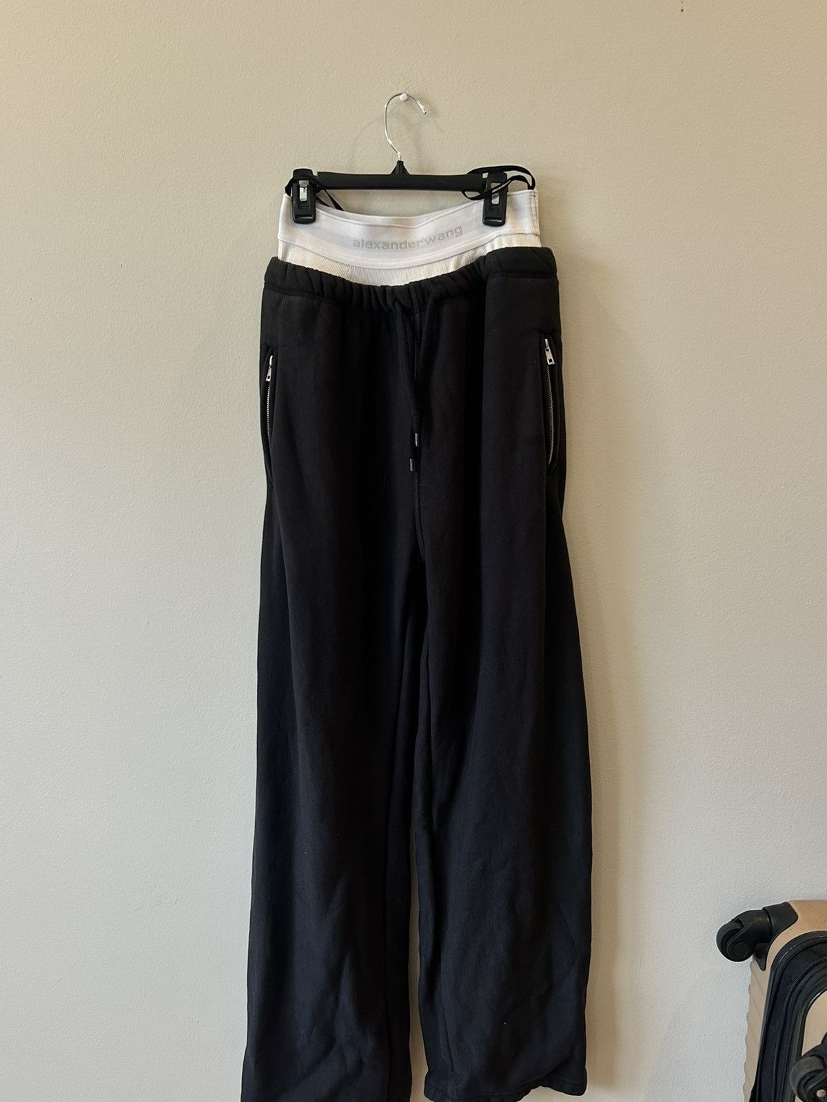 image of Alexander Wang Wide Leg Sweatpants With White Boxer in Black, Women's (Size 26)