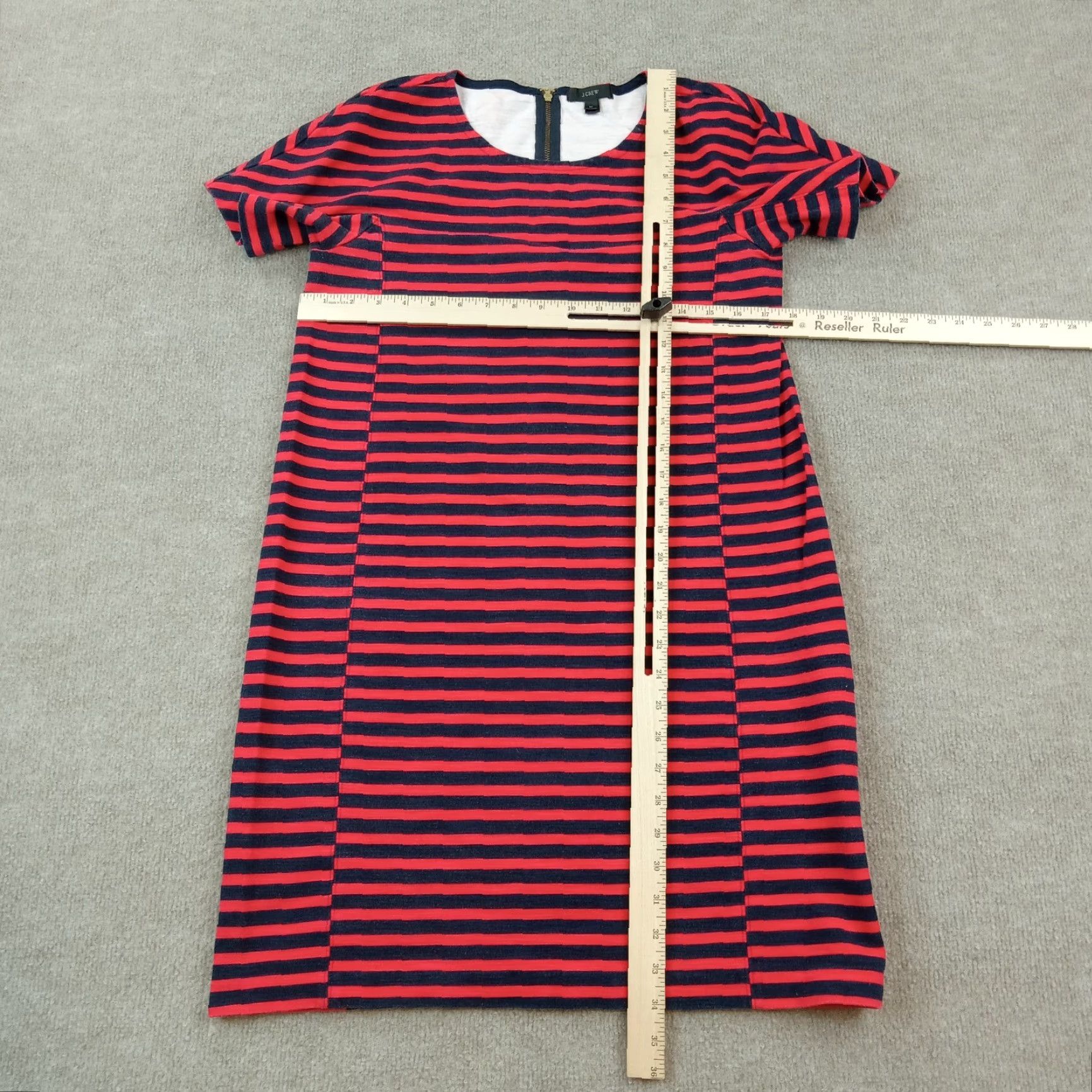 J.Crew J. Crew Dress Womens Medium Red Blue Striped Short Sleeve Fitted Stretch Size 32" / US 10 / IT 46 - 2 Thumbnail