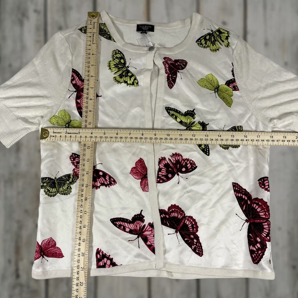 Talbots Talbots Silk-Blend Cardigan Women Petites M Ivory Butterfly Knit Lightweight Zip" Size M / US 6-8 / IT 42-44 - 1 Thumbnail