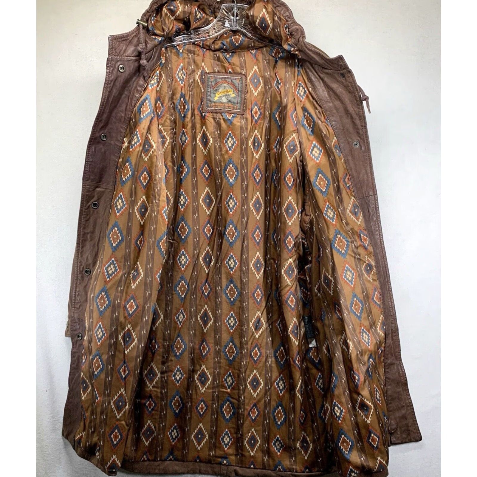 Vintage VINTAGE Adventure Bound Leather Hooded Trench Coat Large Women Brown Solid Mid-Length Full Zip Pockets All Seasons 90s Western Theme Mens? Size L / US 10 / IT 46 - 2 Thumbnail
