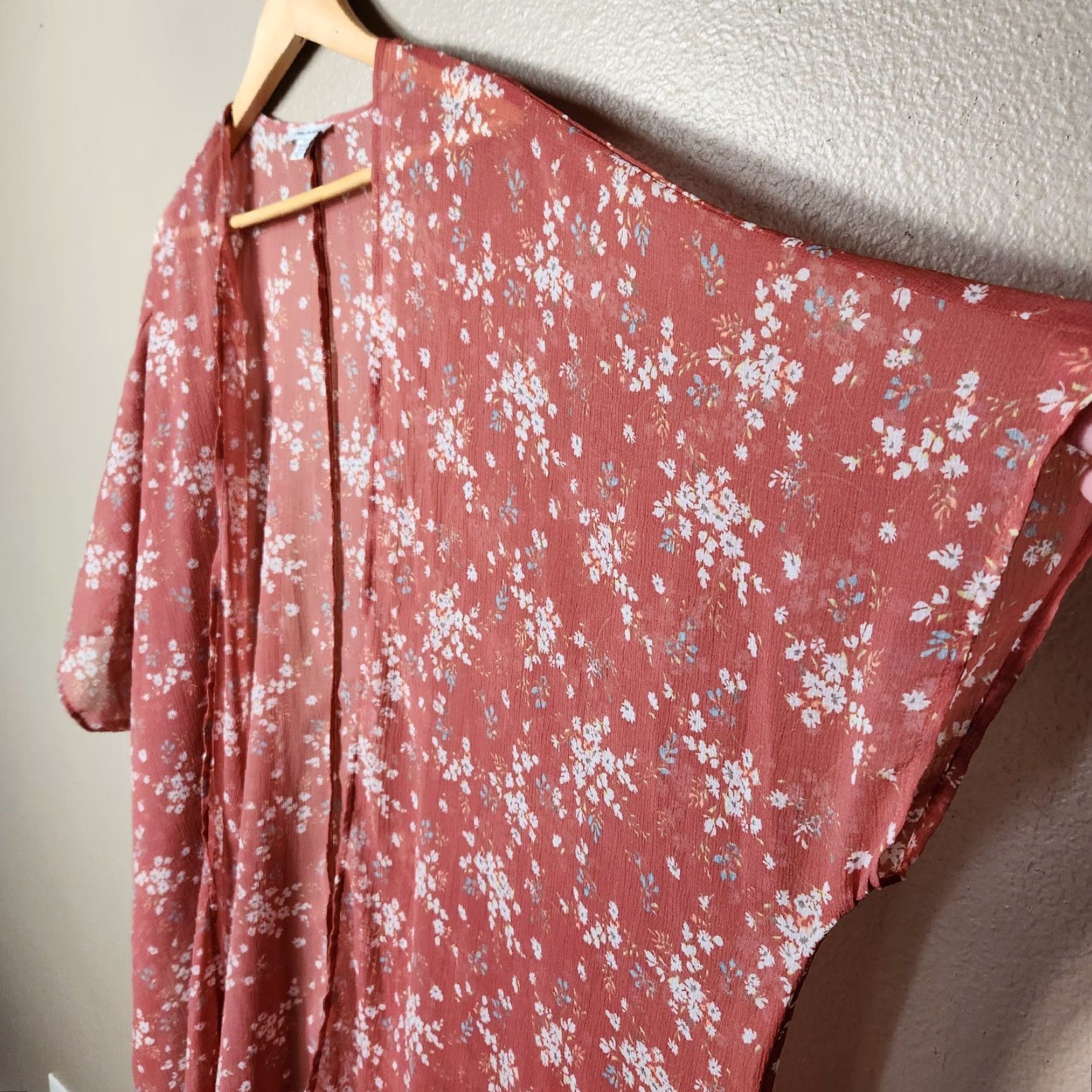 American Eagle Outfitters American Eagle Womens Ditsy Floral Kimono Duster-Size O/S Blouse Orange Short Sleeve Dolman Sleeve Polyester Lightweight Size ONE SIZE - 5 Thumbnail