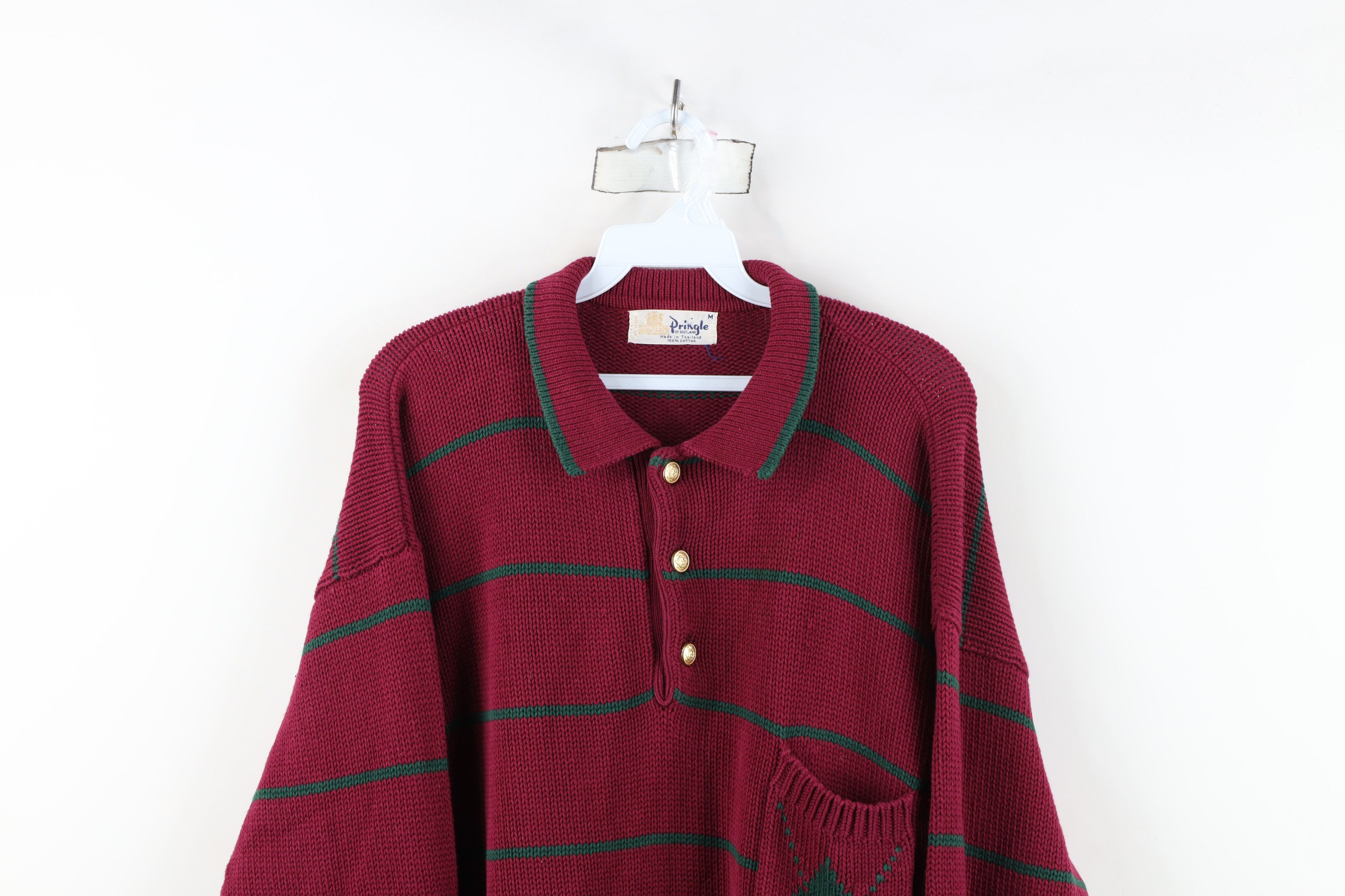 Vintage Vintage 70s Streetwear Argyle Diamond Knit Collared Sweater Size US M / EU 48-50 / 2 - 2 Thumbnail
