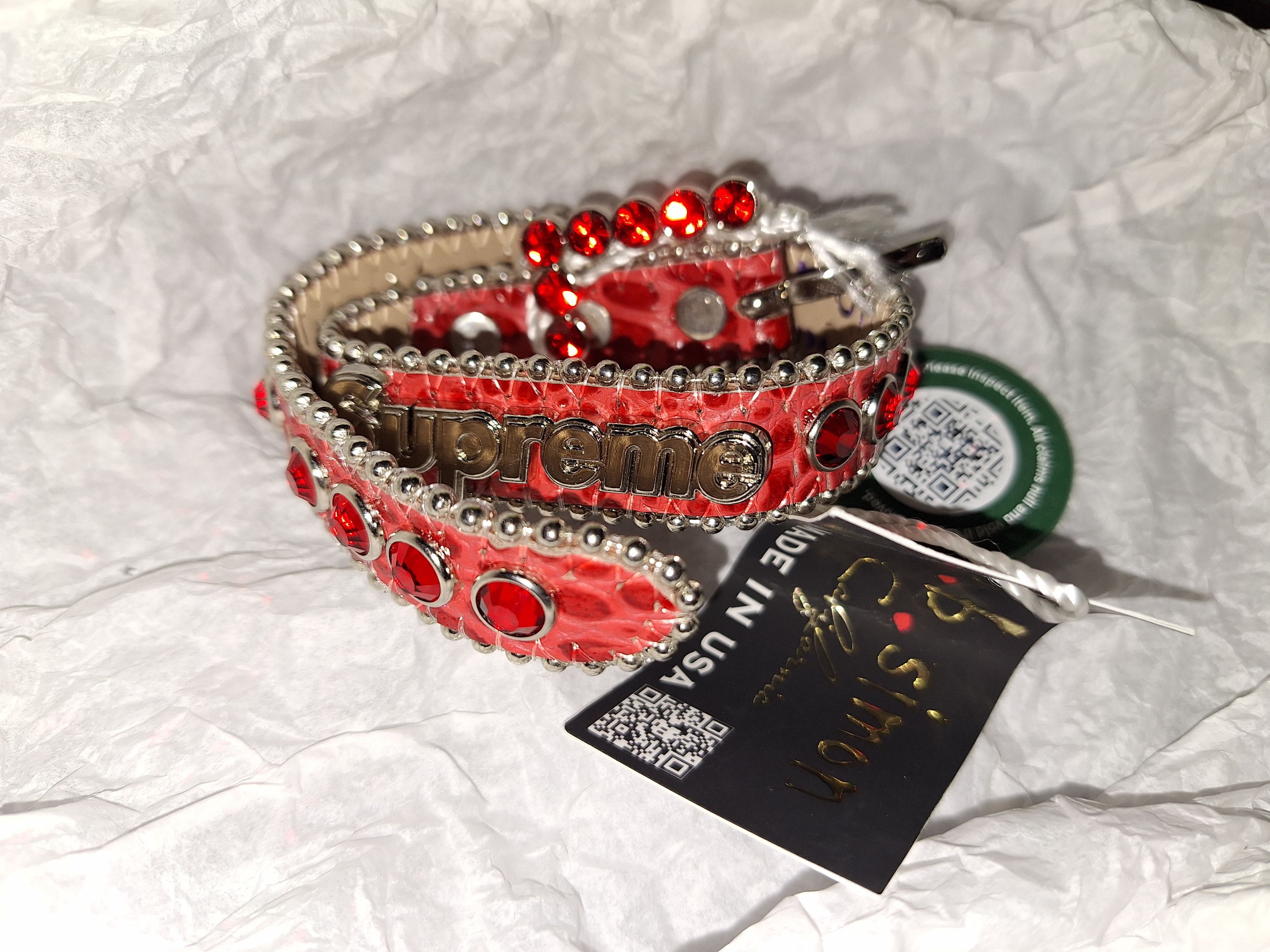 image of B B Simon x Supreme Bb Simon Medium Dog Collar in Red, Men's