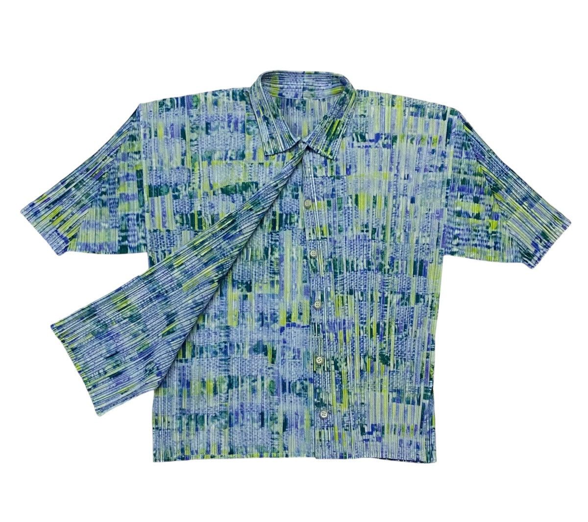 Issey Miyake × Pleats Please Issey Miyake Pleats Please Pleated Multicolor Top Short Sleeve Button Ups Size L / US 10 / IT 46 - 4 Thumbnail