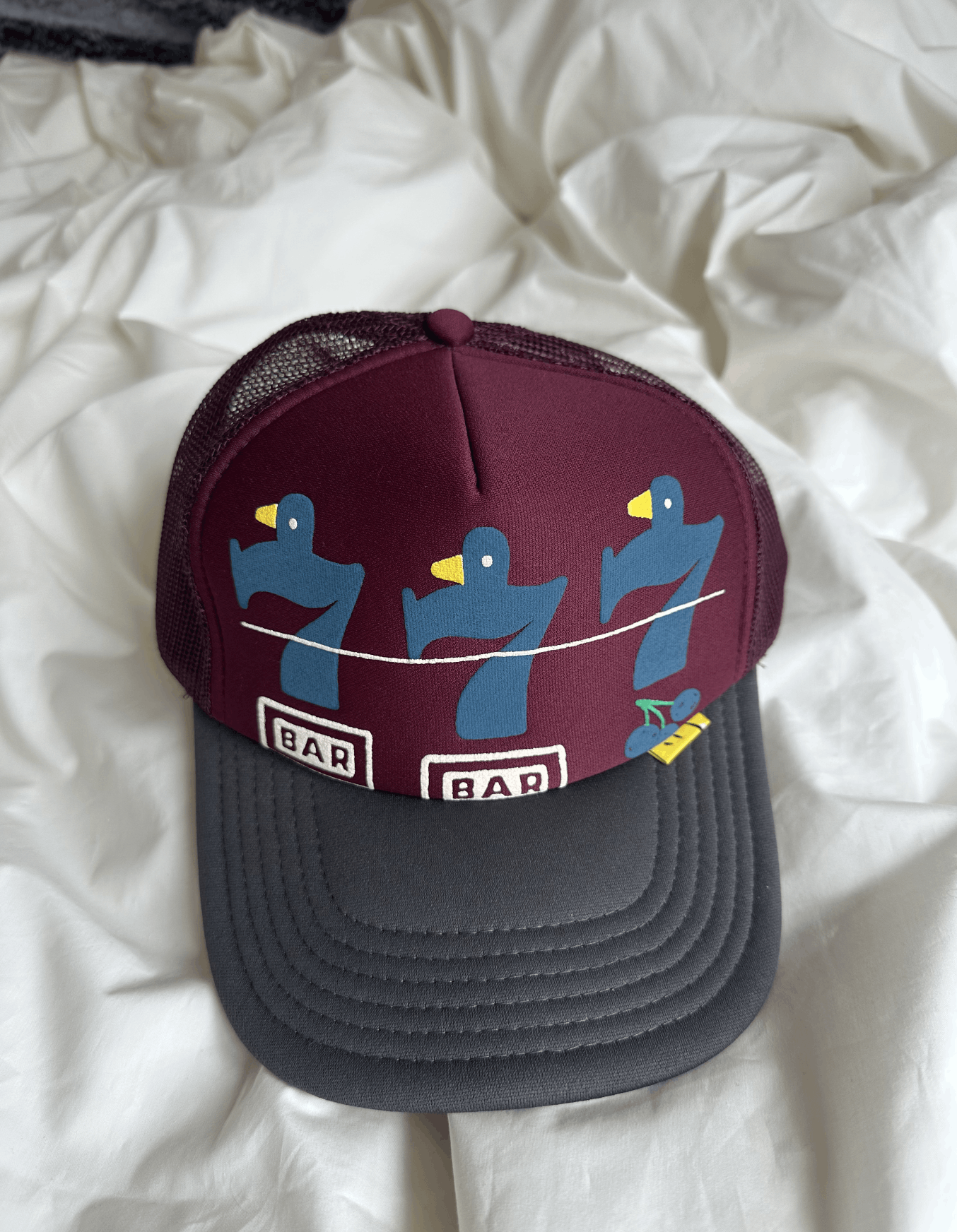 image of Kapital - Lucky 777 Trucker Hat in Burgundy/Gray, Men's