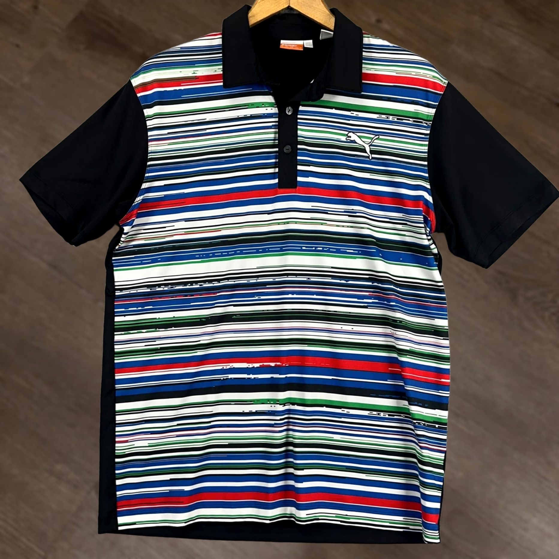 Puma PUMA Sport Mens Golf Polo Shirt Medium Black White Multicolor Geometric Logo Rugby Shirt Polo Adult Mens Size US M / EU 48-50 / 2 - 1 Thumbnail