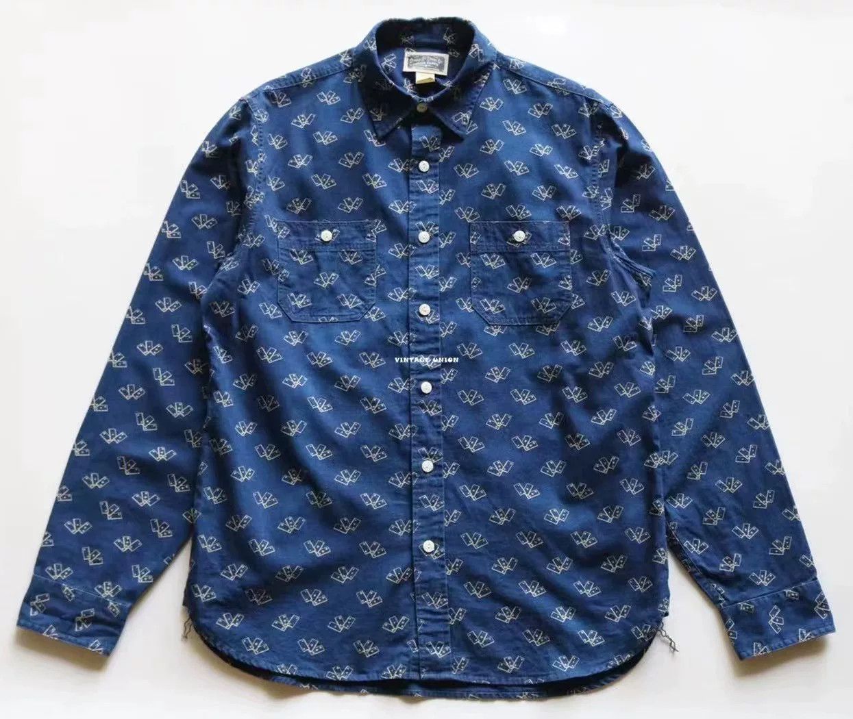 RRL Ralph Lauren RRL Vintage Indigo Poker Print Western Shirt Size US L / EU 52-54 / 3 - 1 Thumbnail