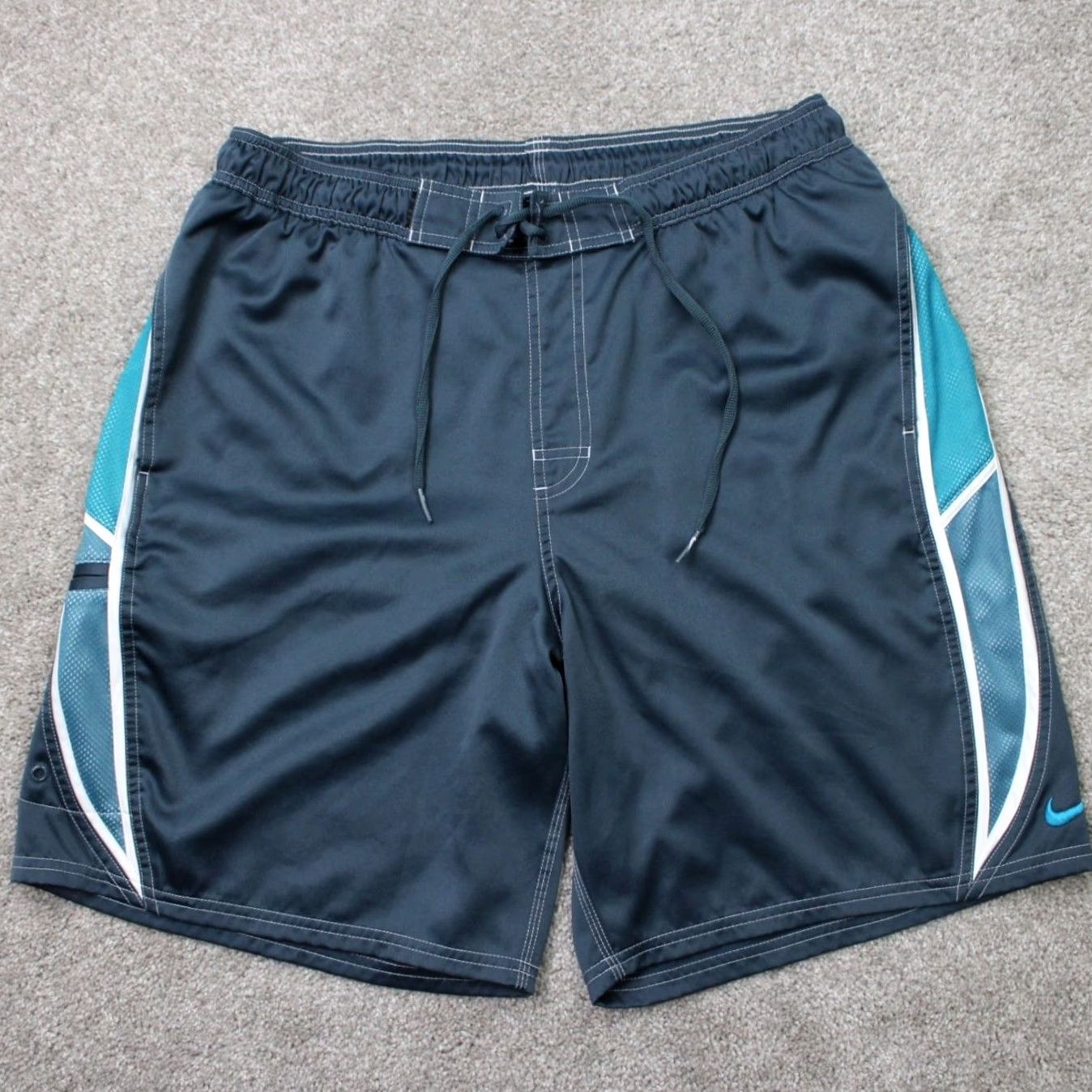 Nike Nike Swim Trunks Mens 2XL Gray/Blue Lined Polyester Drawstring 9" Inseam Bottom Shorts Size ONE SIZE - 2 Thumbnail