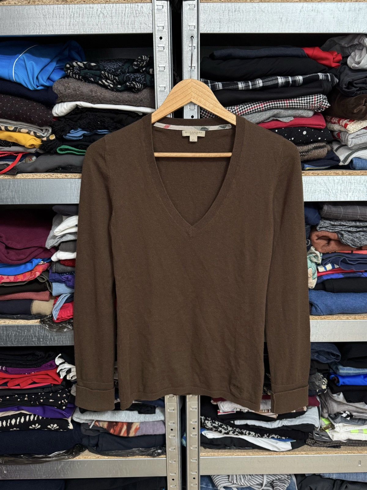Burberry Burberry Brit Classic Brown Wool V Neck Logo Sweater Size XS Size XS / US 0-2 / IT 36-38 - 1 Thumbnail