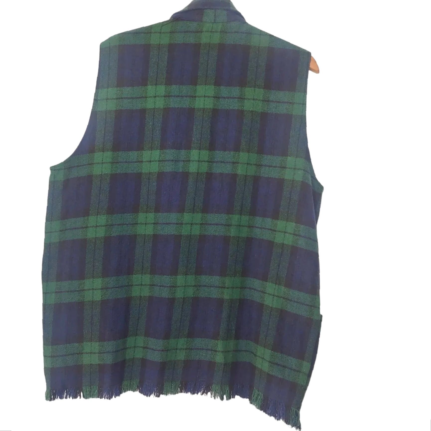 Vintage VINTAGE Stefano ILGWU Vest Women's L Blackwatch Plaid Fringe Button Collared Cotton-Acrylic Knit-Woven Blue-Green ILGWU USA Classic Size L / US 10 / IT 46 - 2 Thumbnail