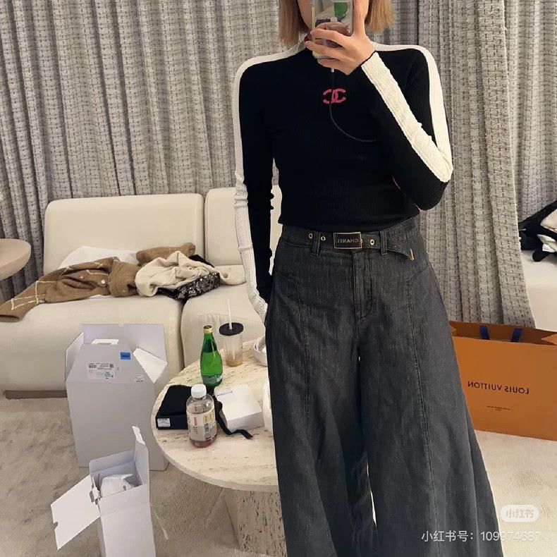 Chanel Chanel 23S show popular blue and gray shiny wide-leg jeans Size 24" / US 00 / IT 34 - 9 Thumbnail