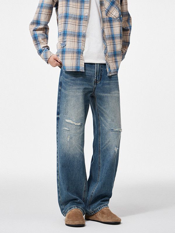 Japanese Brand American-style men's loose straight leg ripped jeans Size US 32 / EU 48 - 1 Thumbnail