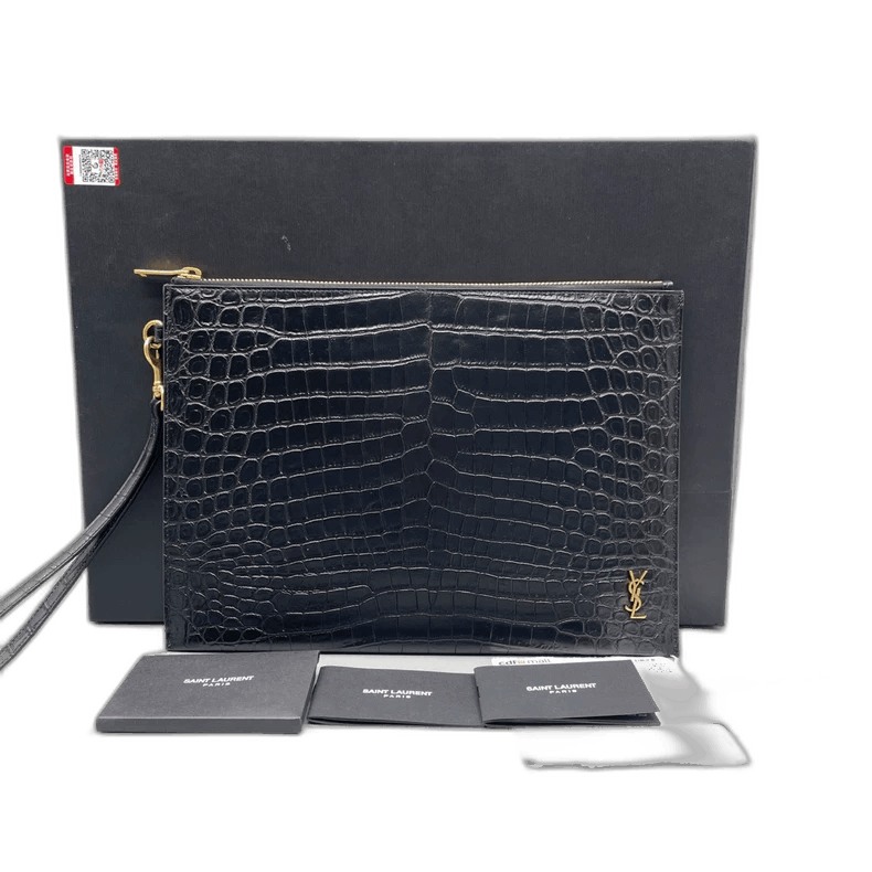 Yves Saint Laurent YSL Crocodile Texture Clutch Bag Size ONE SIZE - 1 Thumbnail