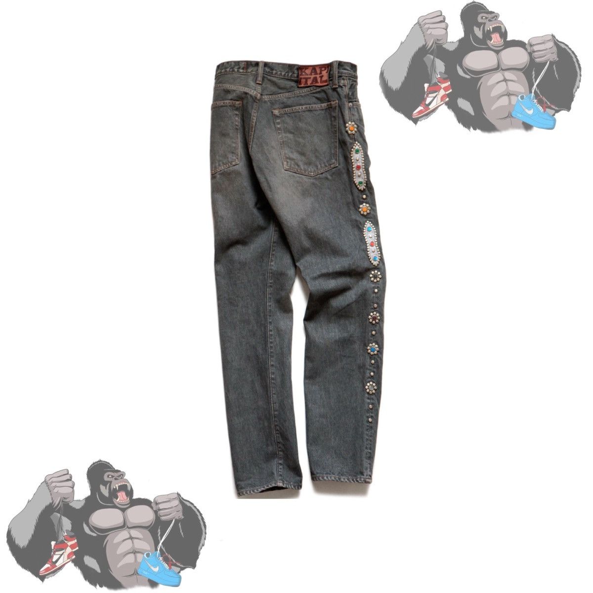 Kapital Kapital Kountry 14oz 5P Monkey CISCO Jeans (studded remake) Size US 32 / EU 48 - 1 Thumbnail
